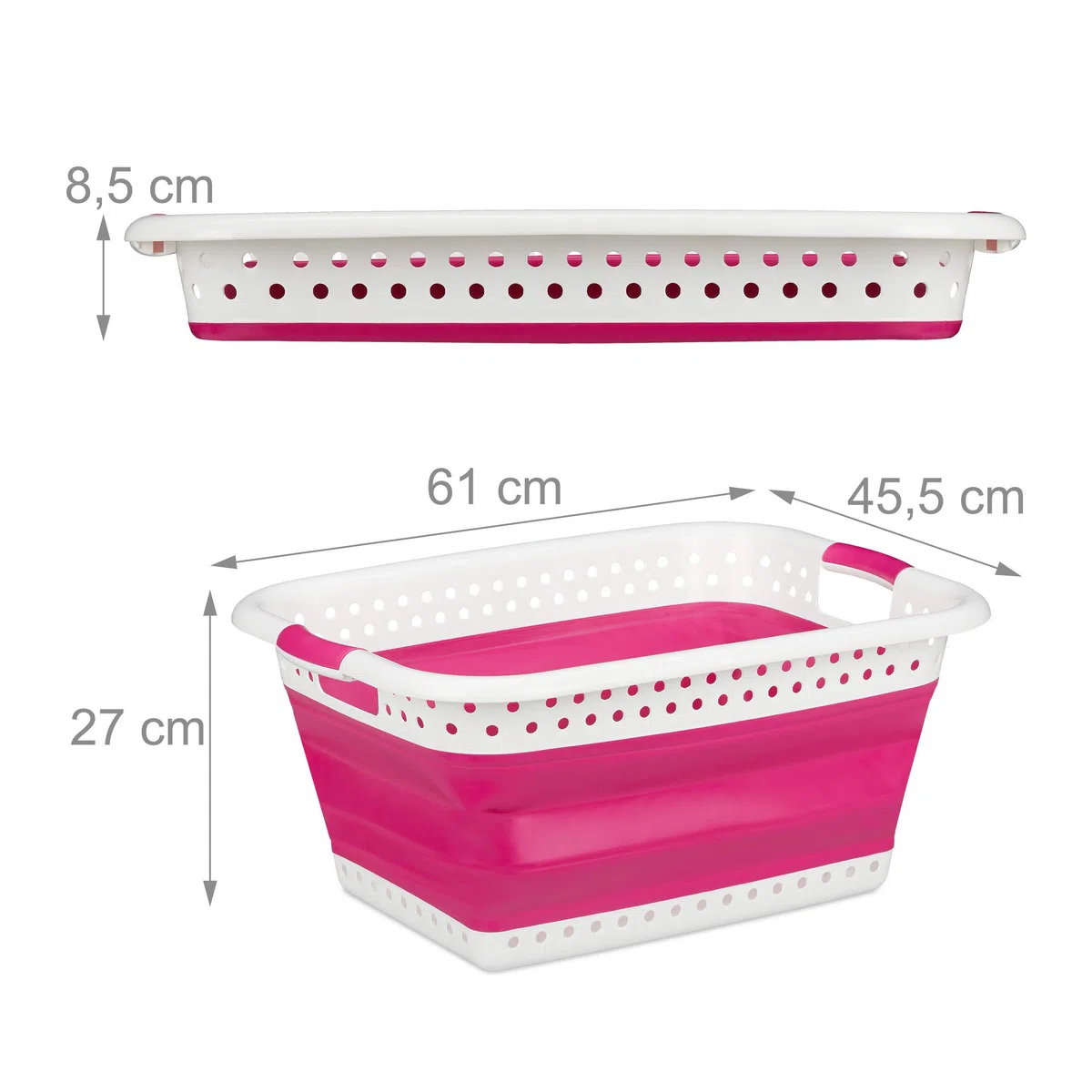 Relaxdays Cesto Portabiancheria Pieghevole con Manici, Plastica e Silicone, Salvaspazio, HxLxP: 27 x 61 x 45,5 cm, Pink