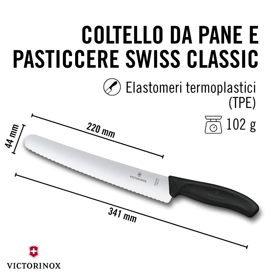 Victorinox Swiss Classic, coltello da pane con lama seghettata e punta stondata, in acciaio inox, nero
