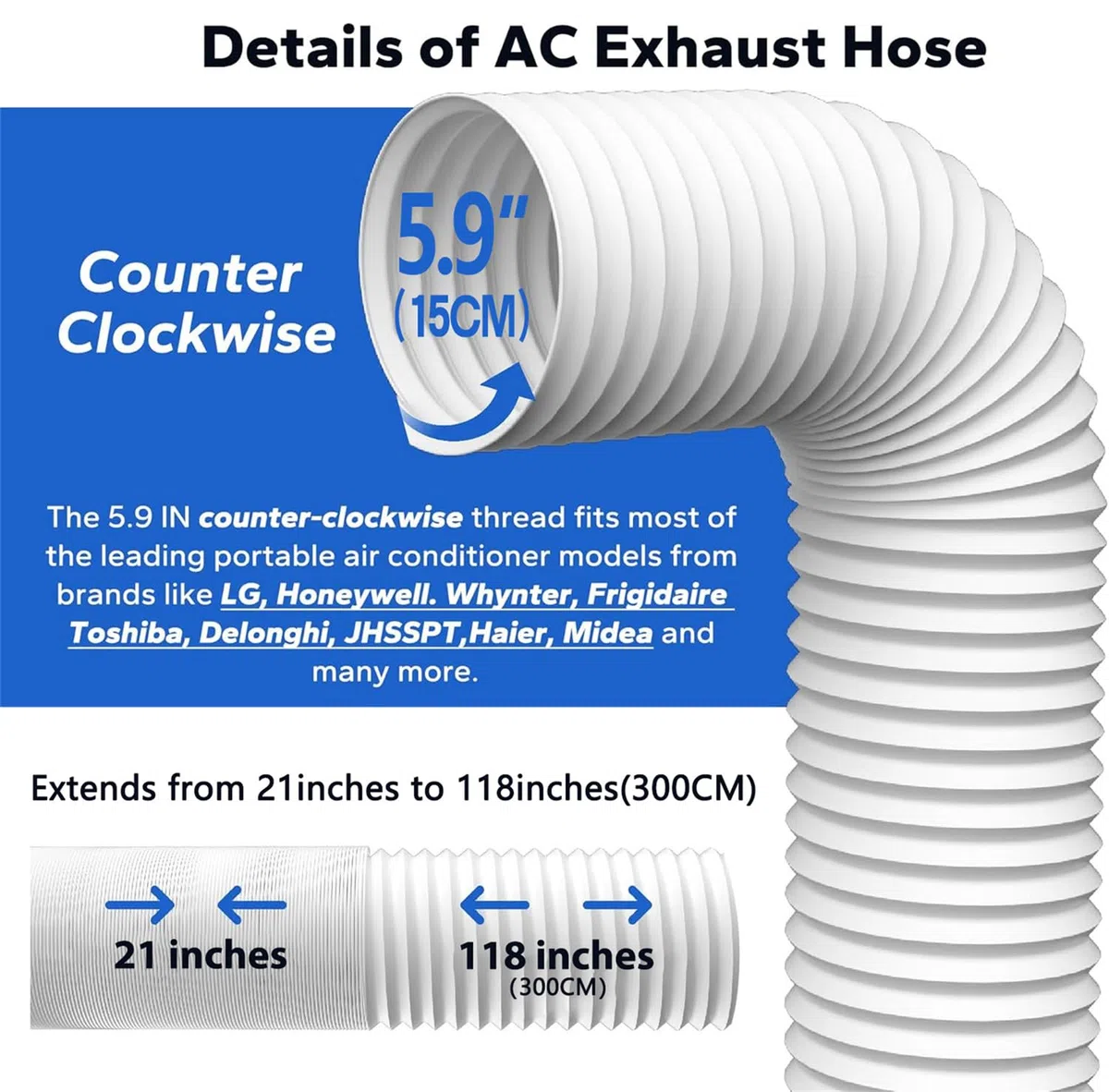 LINGKY Tubo di Scarico PVC Ø150mm 3m Tubo di Ventilazione Flessibile con Filettatura Antioraria, per esempio per impianti di climatizzazione, asciugatrice, cappa aspirante