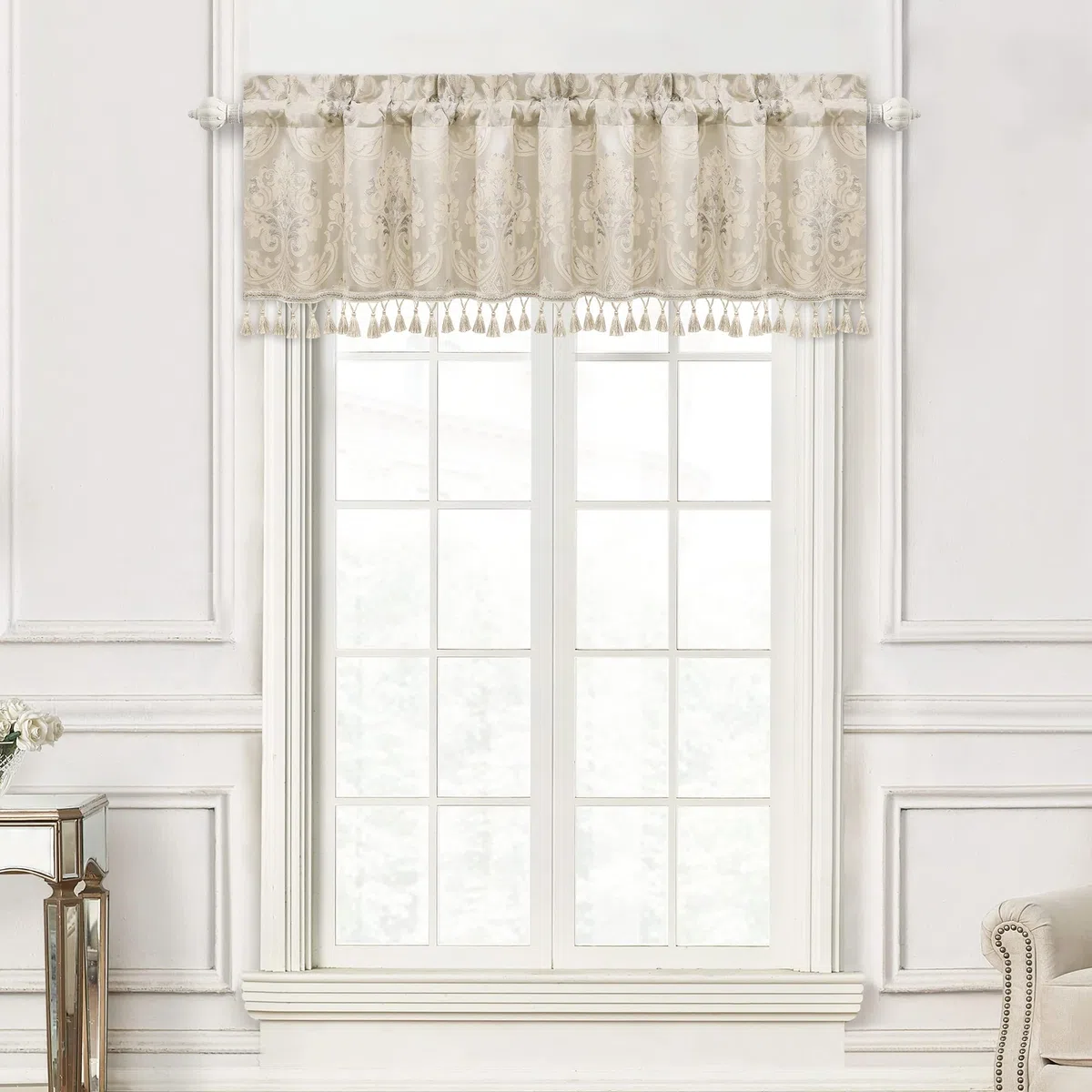 Tenda per Finestre 137x46cm, Mantovana Damascata con Nappe, Tenda Corta per Camera da Letto Soggiorno Cucina, Decorazione Natalizia (Champagne Limpido)