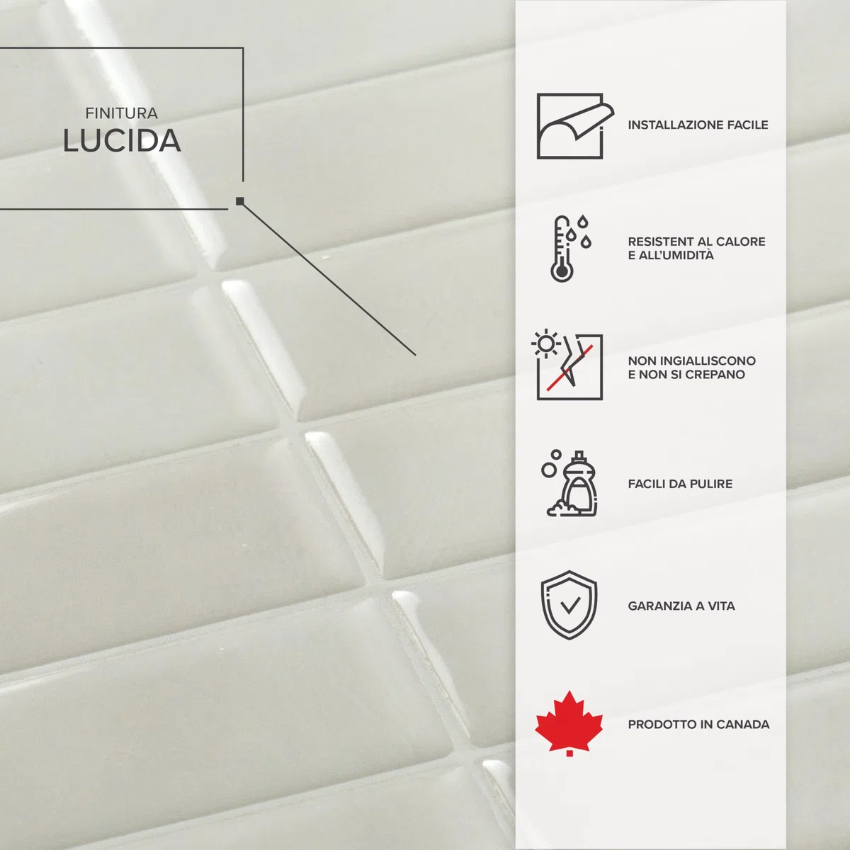 Smart Tiles Piastrelle Adesive 3D per Cucina e Bagno - Morocco Bianco, 5 Mattonelle Adesive 29x22,86 cm, Paraschizzi Cucina, Impermeabile, Resistente al Calore, Pannelli Decorativi, Prodotto in Canada