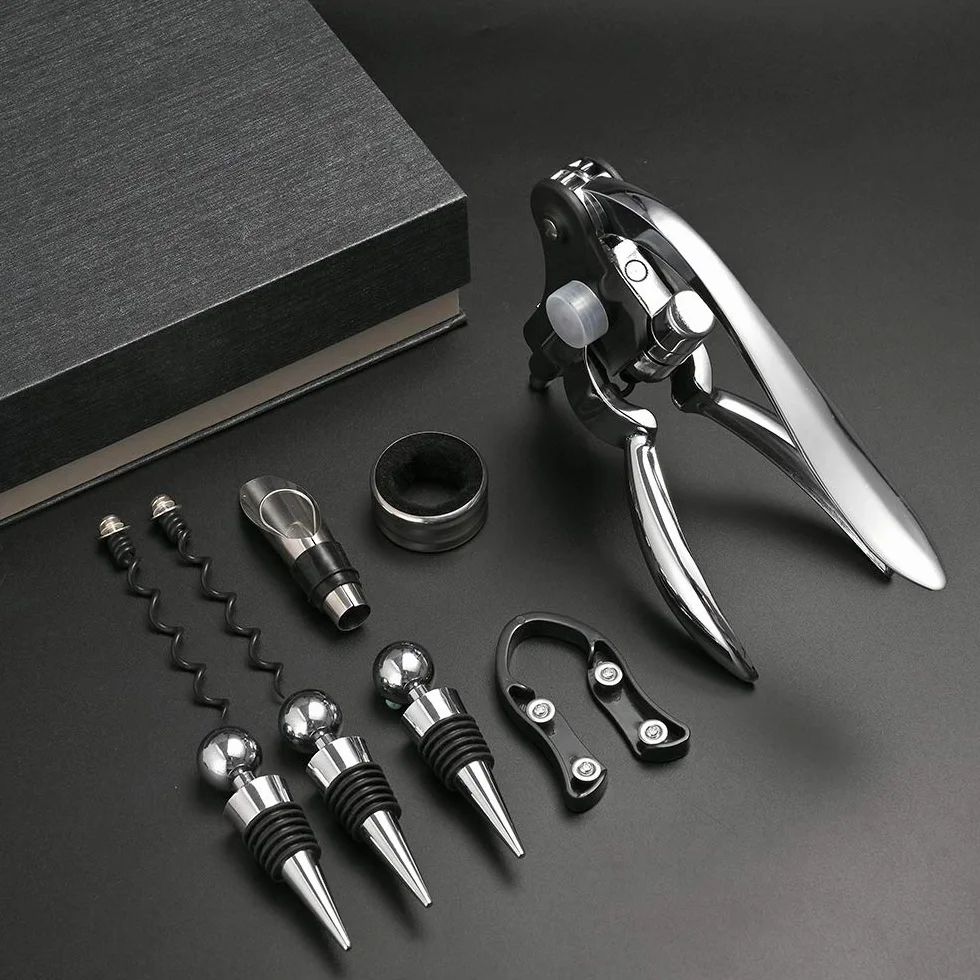faburo Set Apribottiglie, 9PZ Cavatappi Manuale Cavatappi a Coniglio Kit Accessori per Vino Aeratore Versatori da Vino con Confezione Regalo di Fascia Alta