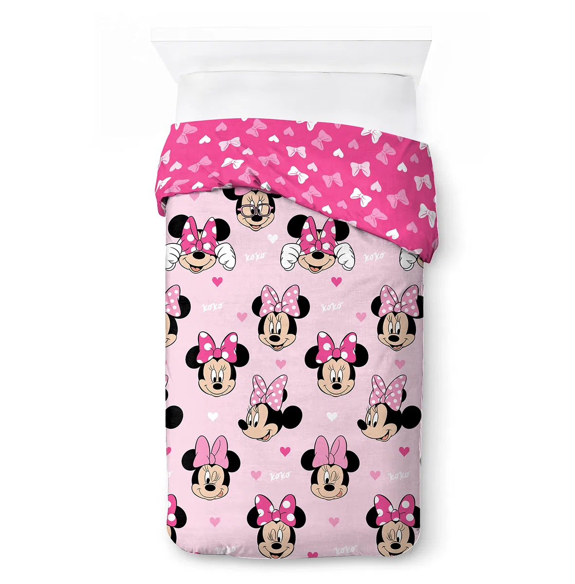 Jay Franco Set biancheria da letto per bambini Disney Minnie Hearts & Love 100% cotone 135 x 200 cm Misura letto singolo - Copripiumino + federa 50 x 70 cm