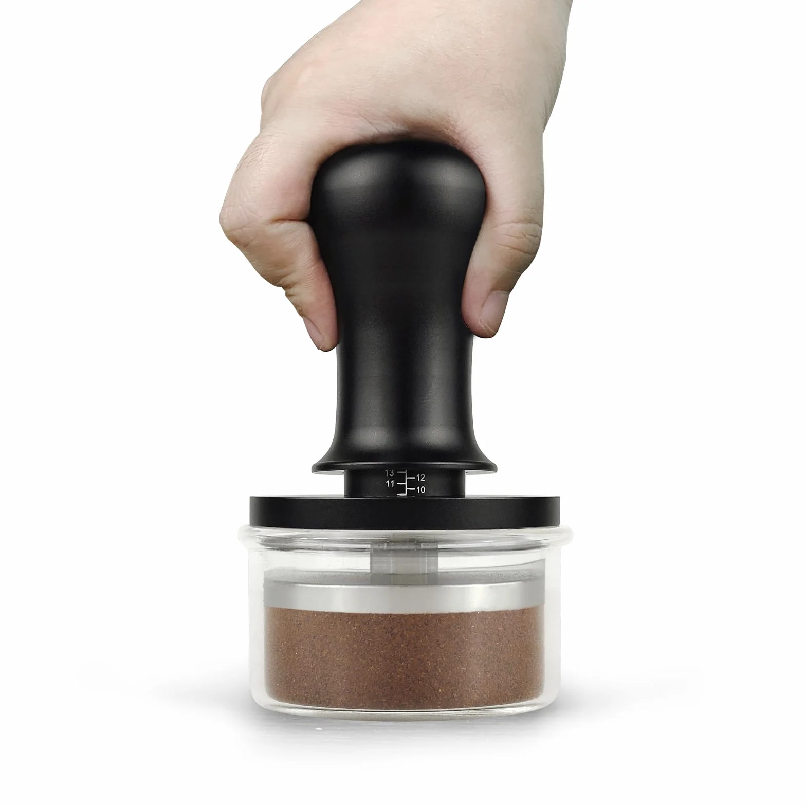 NOTSEK Pressino per caffè 54 mm, caricato a molla calibrato da 54 mm con pressione di contatto 13,6 kg, base ondulata in acciaio inossidabile 304, per portafiltro salvia, nero