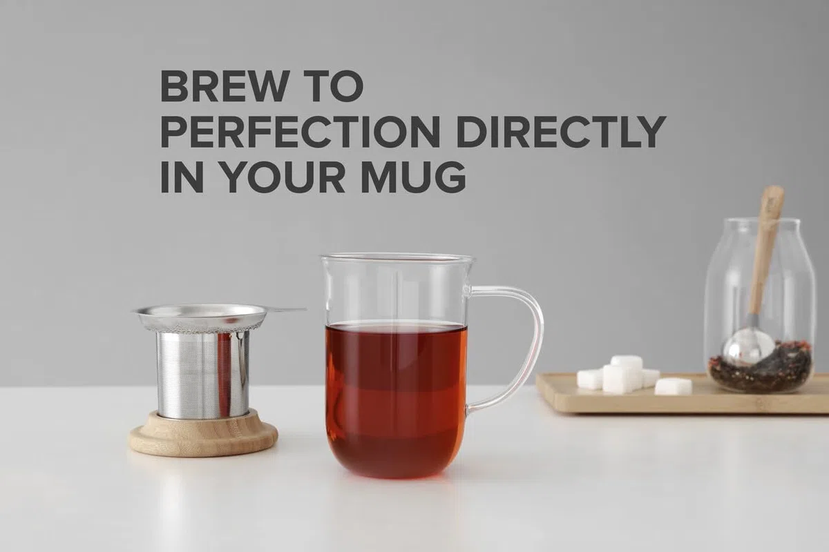 Tazza da tè in vetro borosilicato con coperchio in legno, tazza con infusore rimovibile in acciaio inox, tè sfuso, tè a foglia 0,5 l