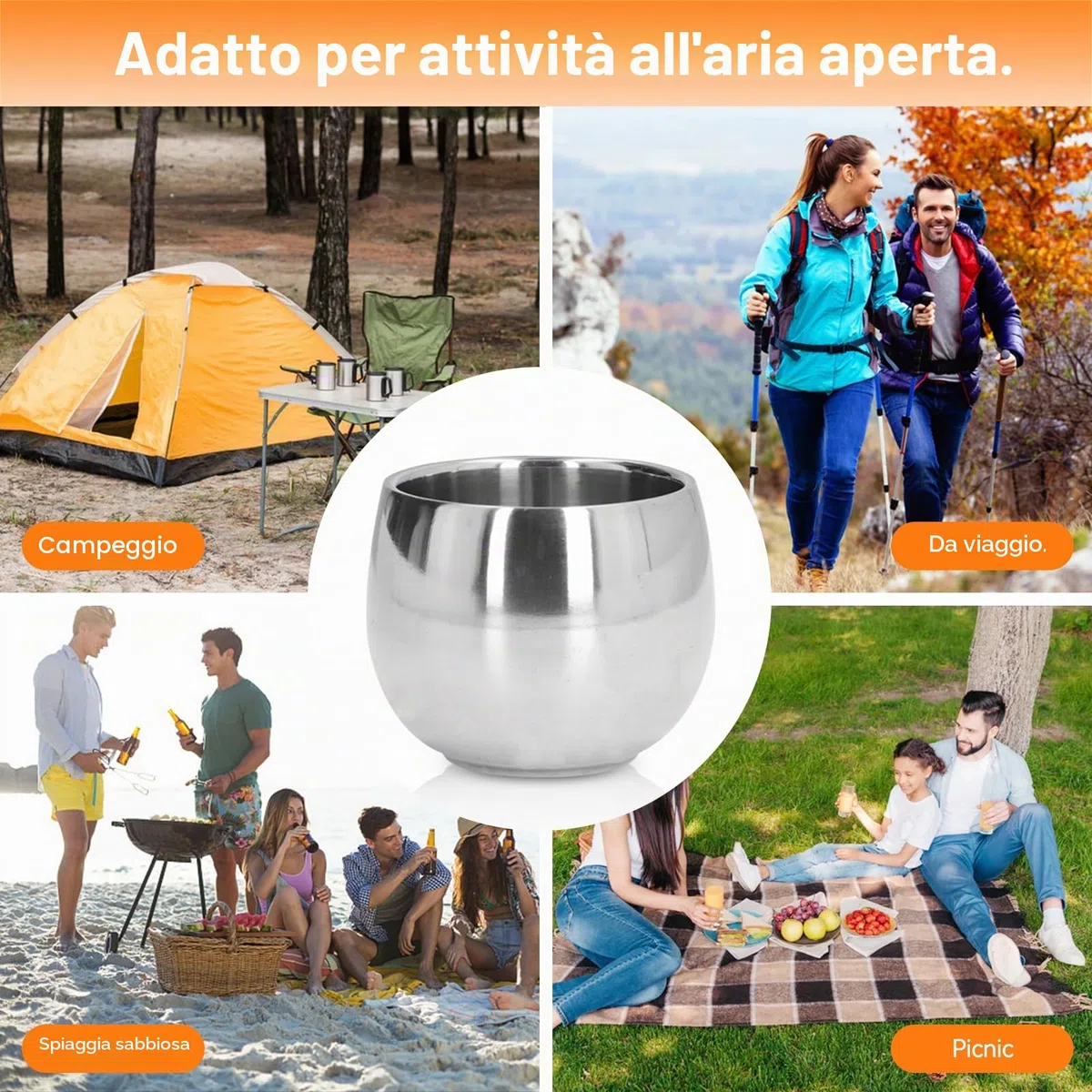 Cyrank Set di 4 Pezzi Tazzine da Caffè in Acciaio Inox,150 ml Tazza con Isolamento A Doppia Parete,Tazze Isolanti Sottovuoto Infrangibili Tazze da Tè Impilabili per Il Campeggio,Bicchieri per Birra