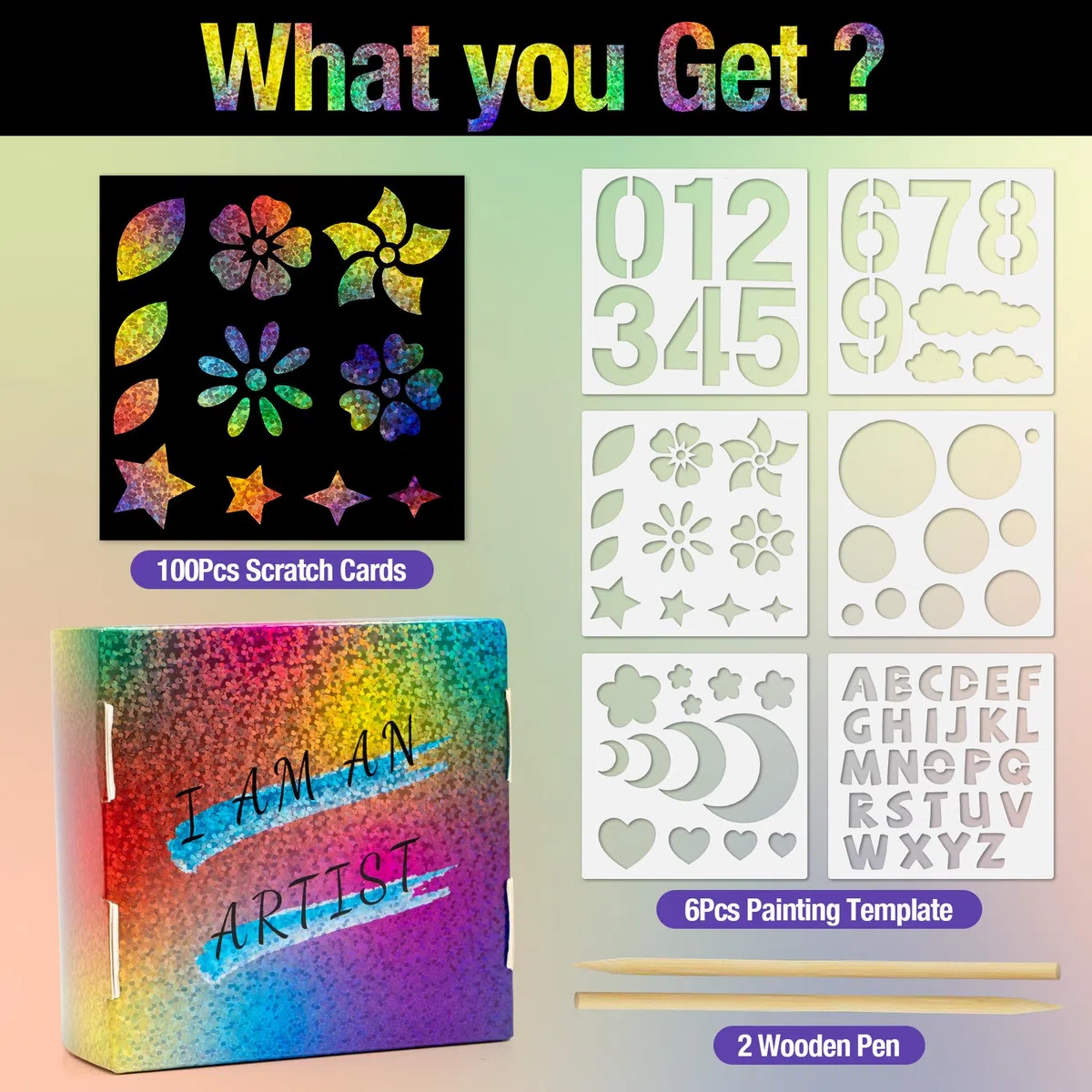 OPUHOHR 100 mini note di carta da grattare arcobaleno, carta da grattare con modello di pittura, kit fai da te per ragazze e ragazzi, compleanno, aula e giochi di feste