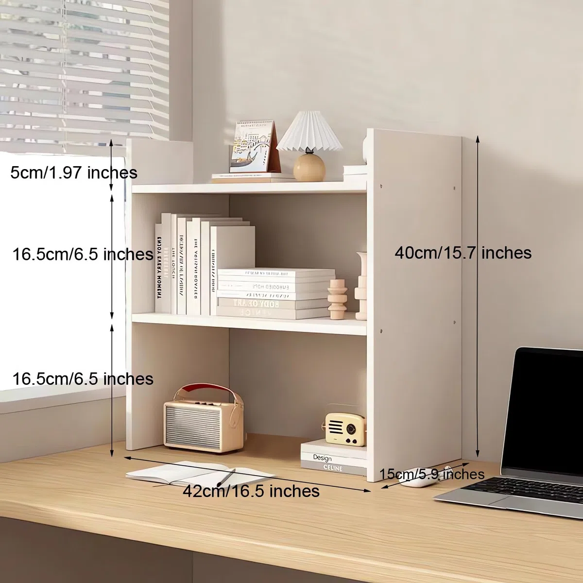 AUSHOPLAH Moderna libreria in legno, 42 x 40 x 15 cm, 2 ripiani, per scrivania, ufficio, studio, E219 (legno)