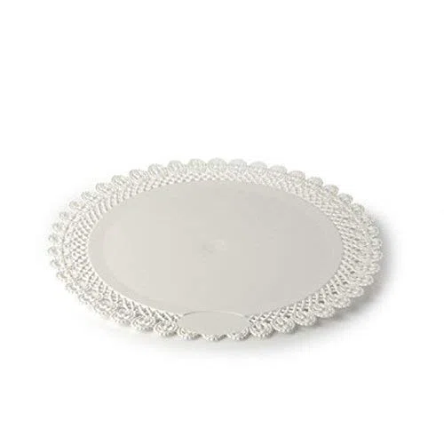 VASSOIO TRINATO CIRCOLARE IN PLASTICA BIANCO 10 PZ (28 CM)