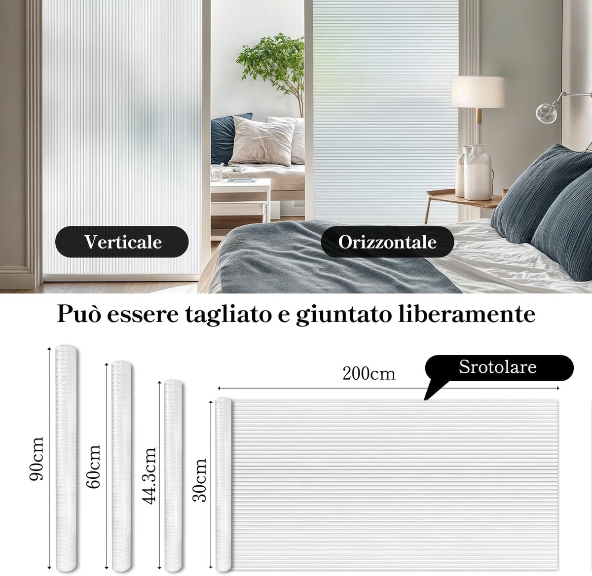 Qualsen Pellicola per Vetri Finestre 75x200cm, Motivo a Canne Pellicola Privacy Finestre Decorativa Anti-UV Elettrostatica Opaca Vetro Finestra per Casa Ufficio, Bianco