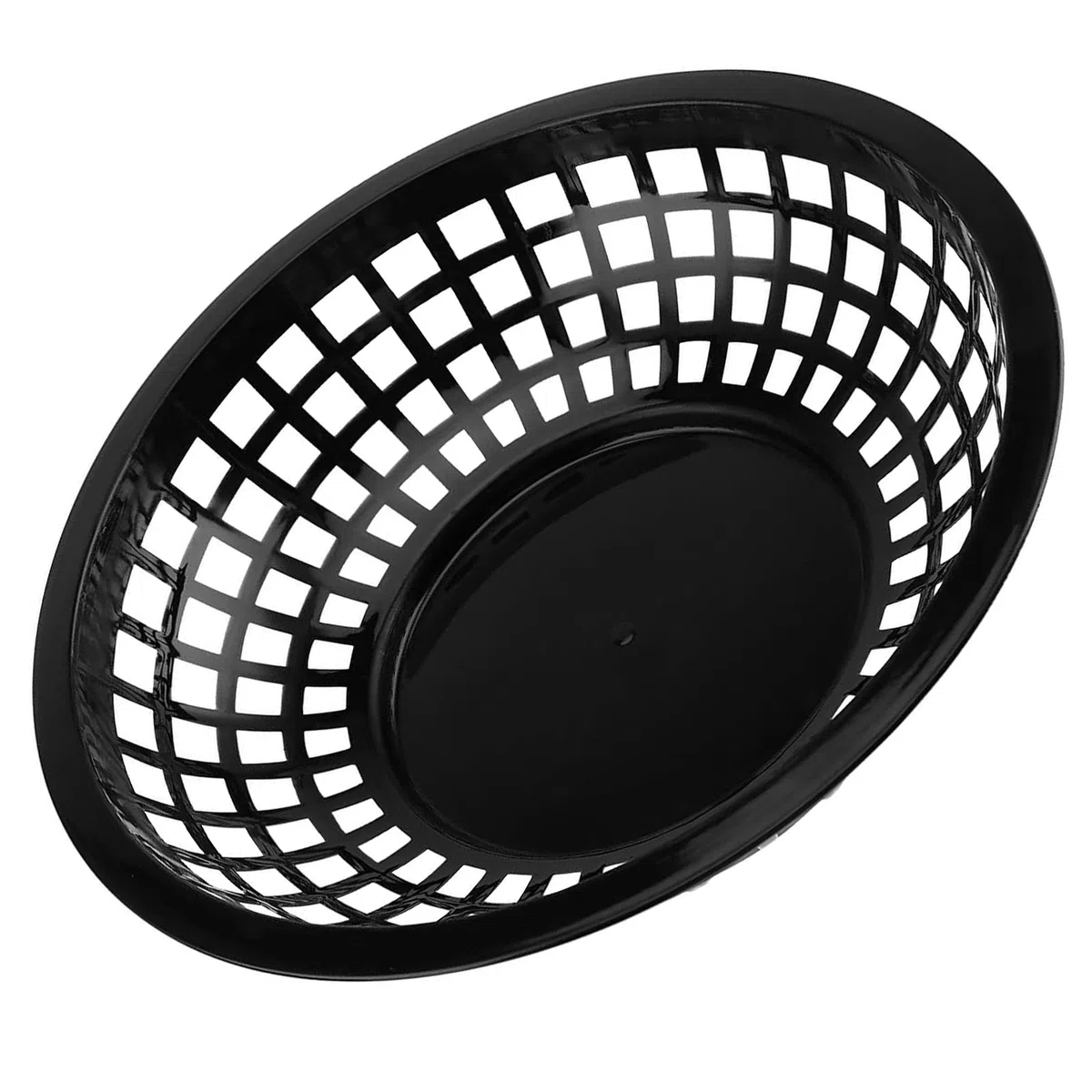 50 cestini per fast food, colore nero, rotondi, in plastica, per panini, patatine fritte, riutilizzabili per la casa, ristorante fast food, 19,5 x 4,5 cm