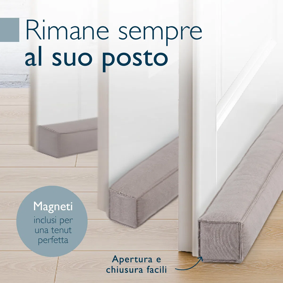 Beautissu Paraspifferi Sottoporta Magnetico 90 cm – Salsicciotto Paraspifferi Porta Finestre Ingresso Isolante – Stoffa Grigio Chiaro – Risparmio Energetico – Parafreddo per Porte e Finestre – Marin