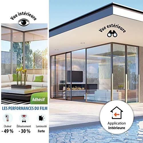 Dimexact Pellicola Solare Anti Calore per Finestre e Vetri, Installazione Interna Vetro Inferiore a 1,2 Metri Quadri, Trasparente - 45% di Respingimento Solare, Larghezza Fino a 1,52 m, in Rotolo