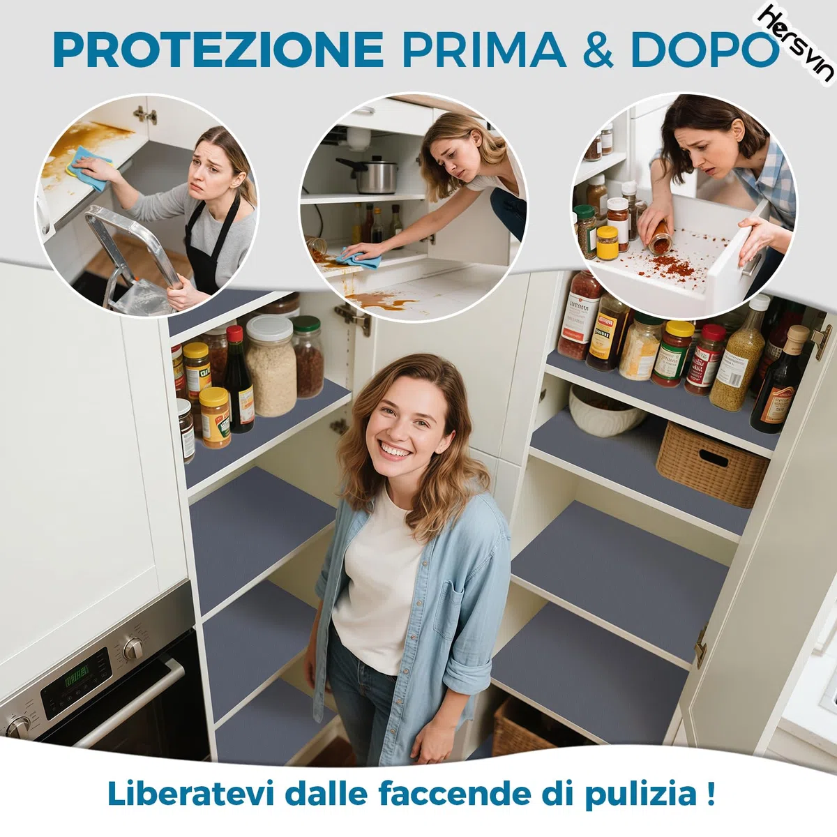 Hersvin Tappetino per Cassetti Cucina, 60cm x 500cm Non-adesivo Rotolo Plastica, Tappetini Salva Mobili, Rivestimento Protezione Ripiani, Proteggi Superficie (Grigio Scuro/Puntino)