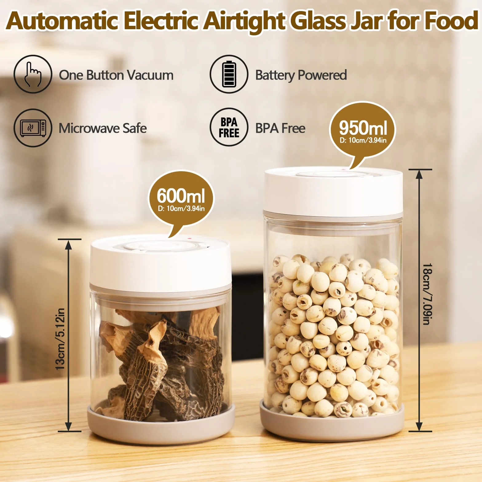 Minidiva Smart Vacuum Container, contenitore automatico elettrico ermetico in vetro per alimenti per la conservazione del caffè preparazione pasto (950ml) bianco