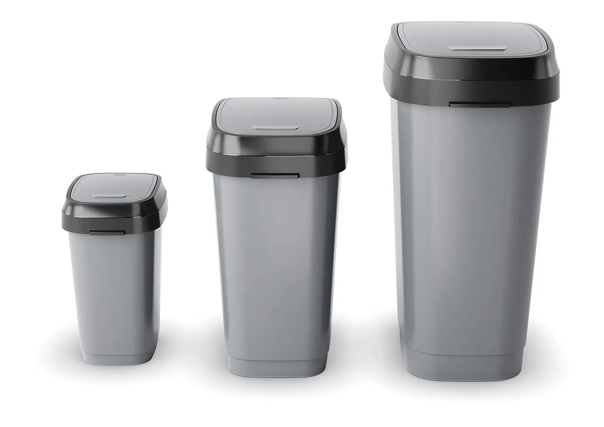 Kis Dual Swing Bin L - Pattumiera Basculante Per Sacchetto Da 50 Lt, Doppia Opzione Di Apertura - 30,5X42X60H Grigio