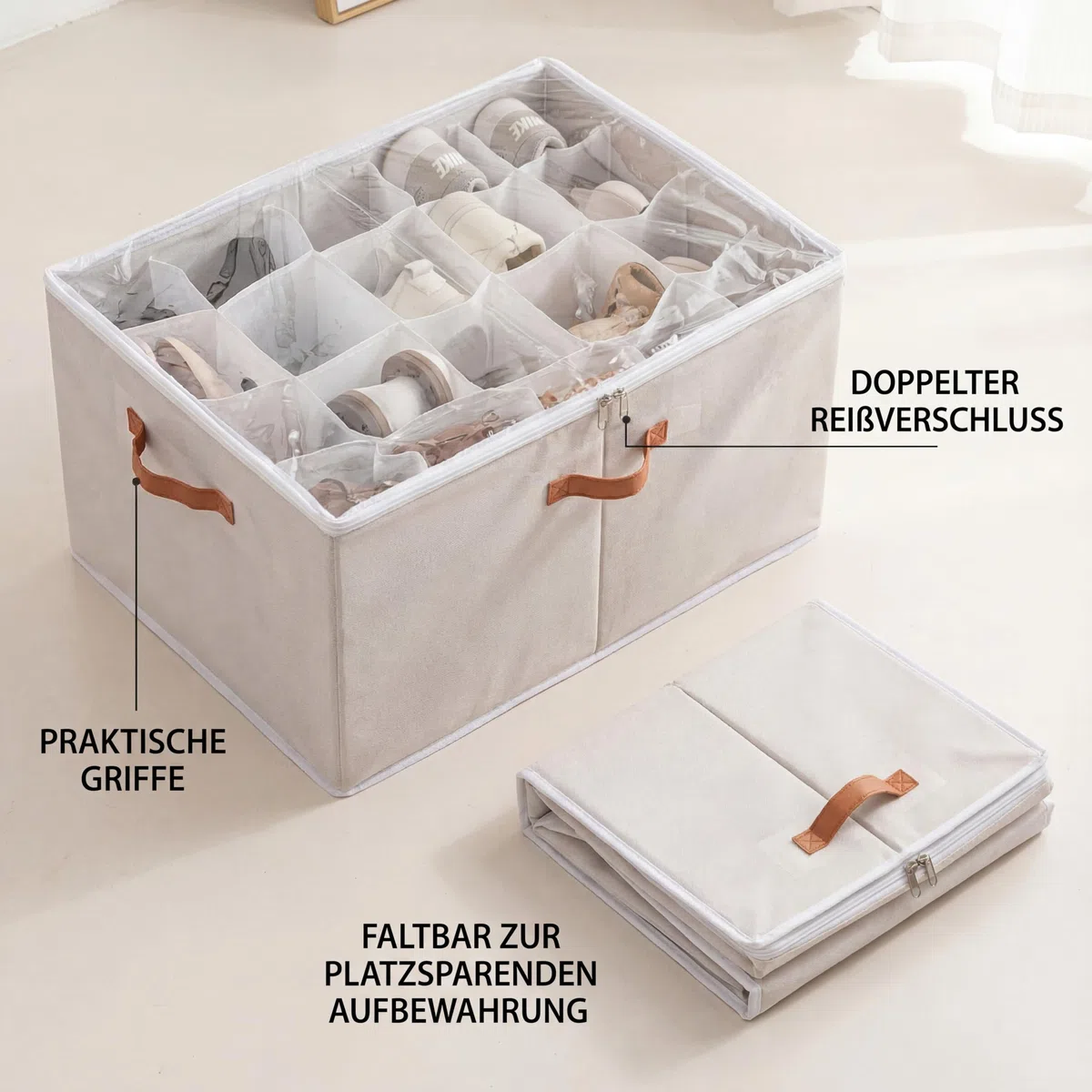 Organizzatore per scarpe, Shoe Organizer con coperchio, Scatole per scarpe pieghevoli, Divisori regolabili per Shoe Organizer Storage Box, adatto per fino a 16 paia con manici, per