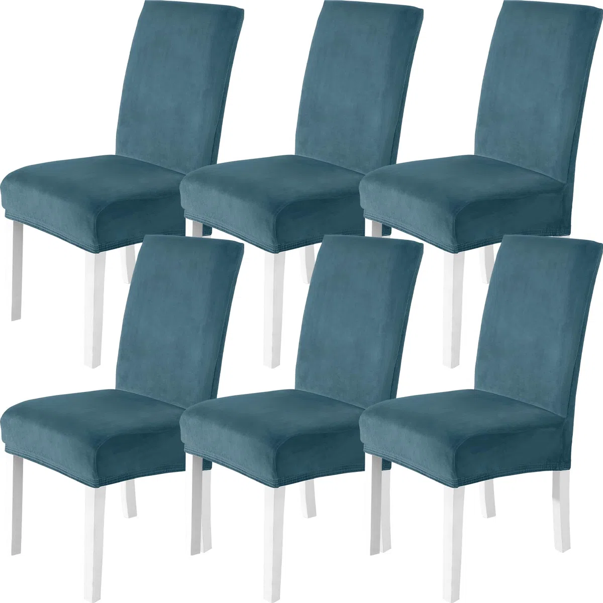 Velluto Coprisedie Con Schienale 6 Pezzi, Coprisedia Cucina Elasticizzato, Universale Copri Sedie Soggiorno, Fodera Sedia Con Schienale Alto, Chair Cover, Blu Pavone