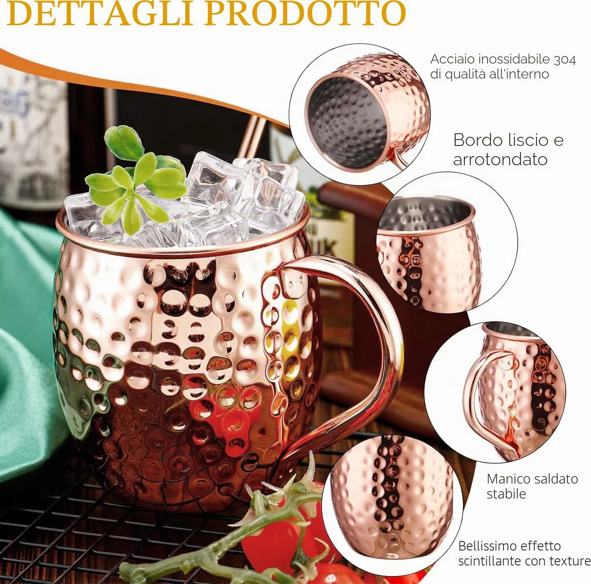 Bicchieri Moscow Mule Rame Mug 550ml Bicchieri per Cocktail Gin Birra Bevande Fredde, Casa, Bar, Feste, San Valentino Giornata della madre Giornata del padre Compleanno Regali Scatola
