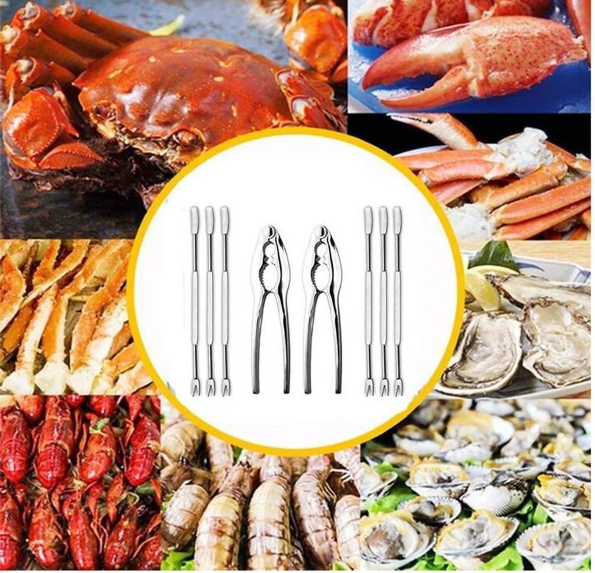Attrezzi per Frutti di Mare Set,Biluer 20PCS Frutti di Mare Forcelle Forchetta per Aragosta And 2PCS Schiaccianoci Pinza per Frutti di Mare per Aragosta o Granchio Mandorle