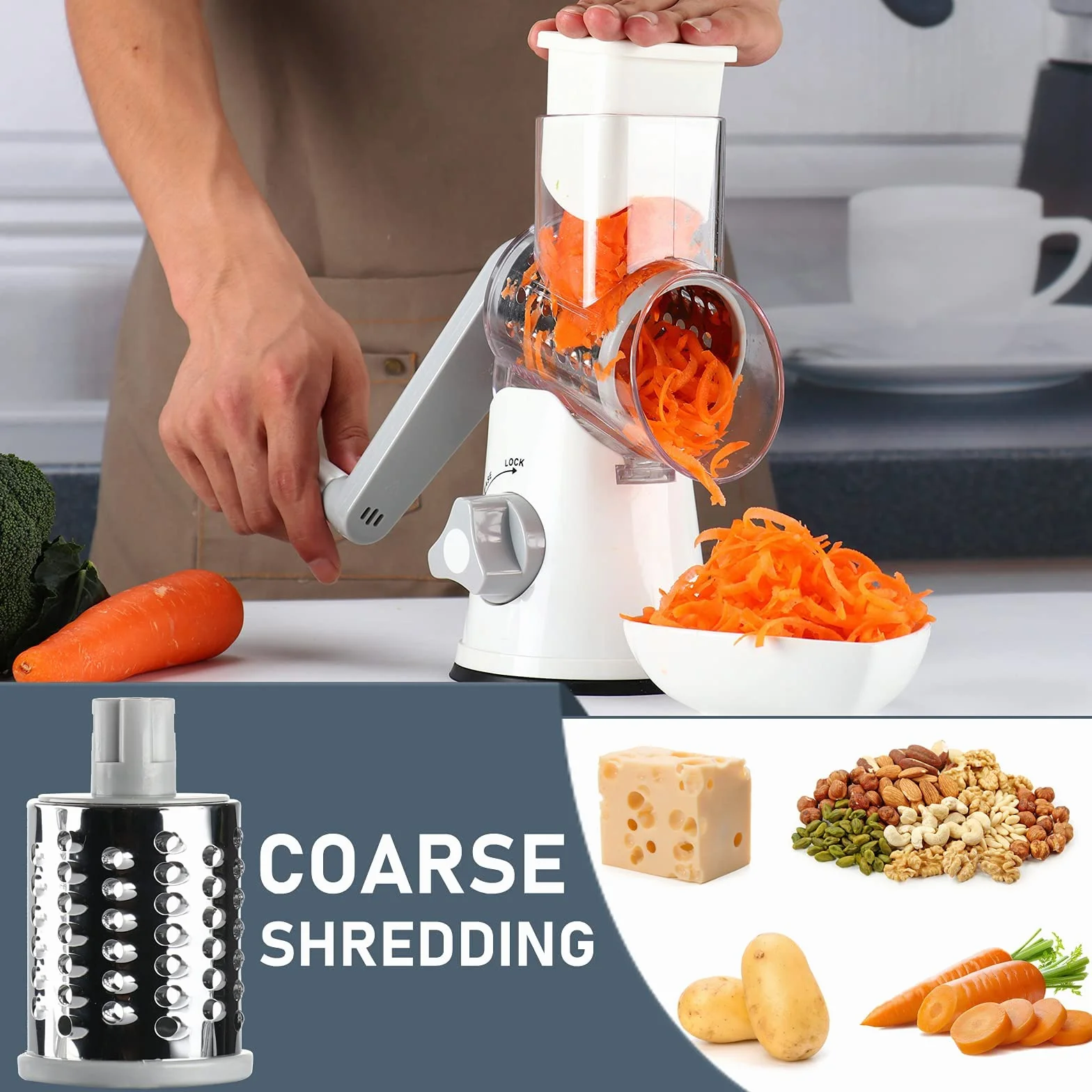 Affetta Verdure Manuale Tagliaverdure Mandolina per Trita Verdure con 3 Lame per Affettare Tagliare e Grattugiare da Cucina Taglia Verdure Grattugia per Verdure Manuale Vegetable Slicer