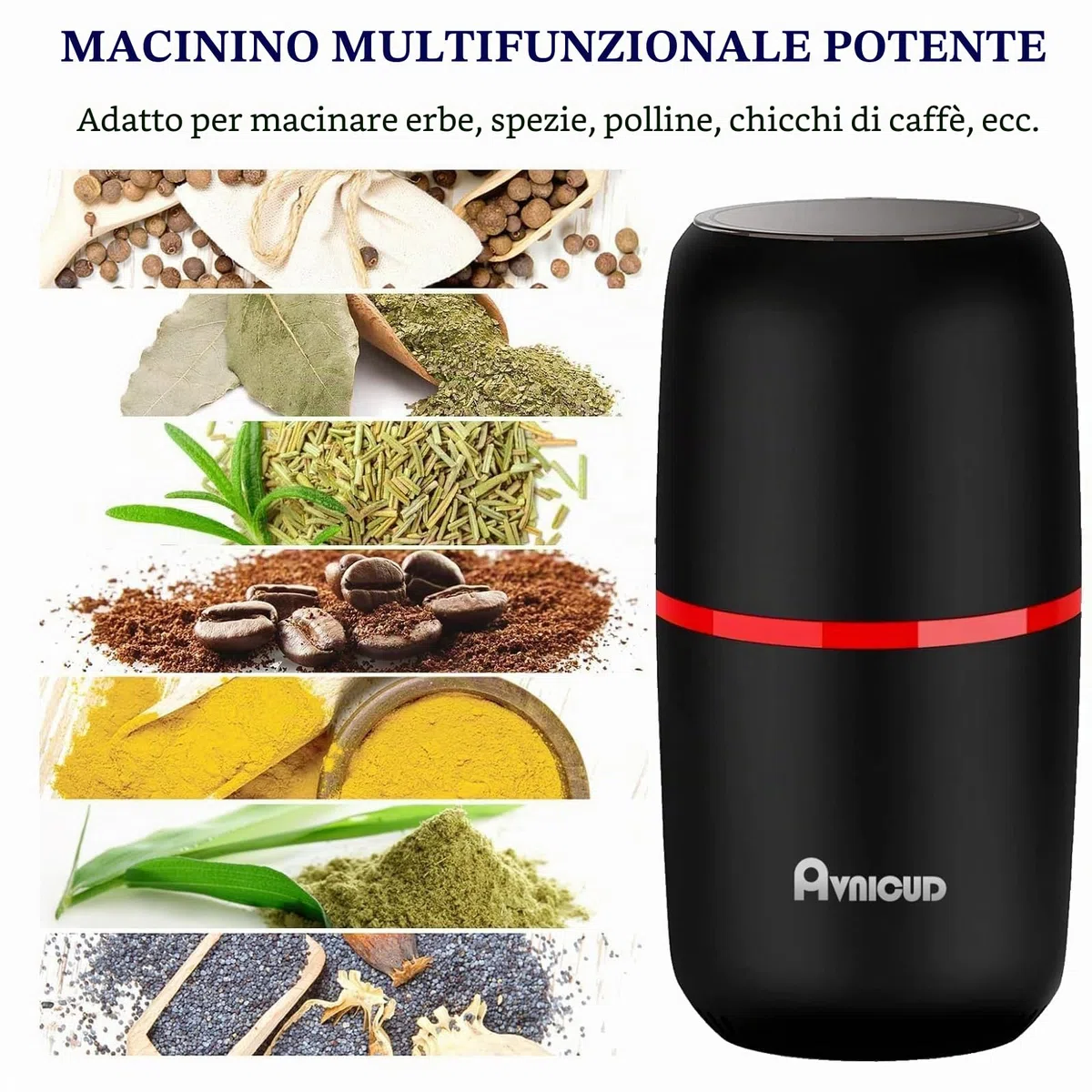 macina caffe' elettrico - Macinacaffè capacità 120 g macina spezie per noci spezie cereali peperoni 150 W mulino elettrico con spazzola nero