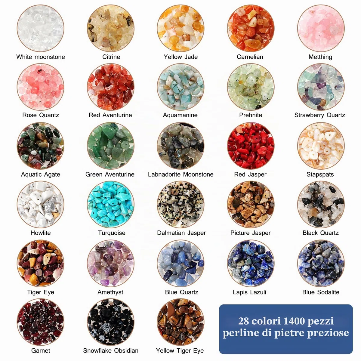 Knpwer 1600+Perline di cristallo per la creazione di gioielli, 28 colori perline di cristallo di pietra preziosa che fanno kit, con perline di scaglie di pietra naturale, filo per gioielli, pinze