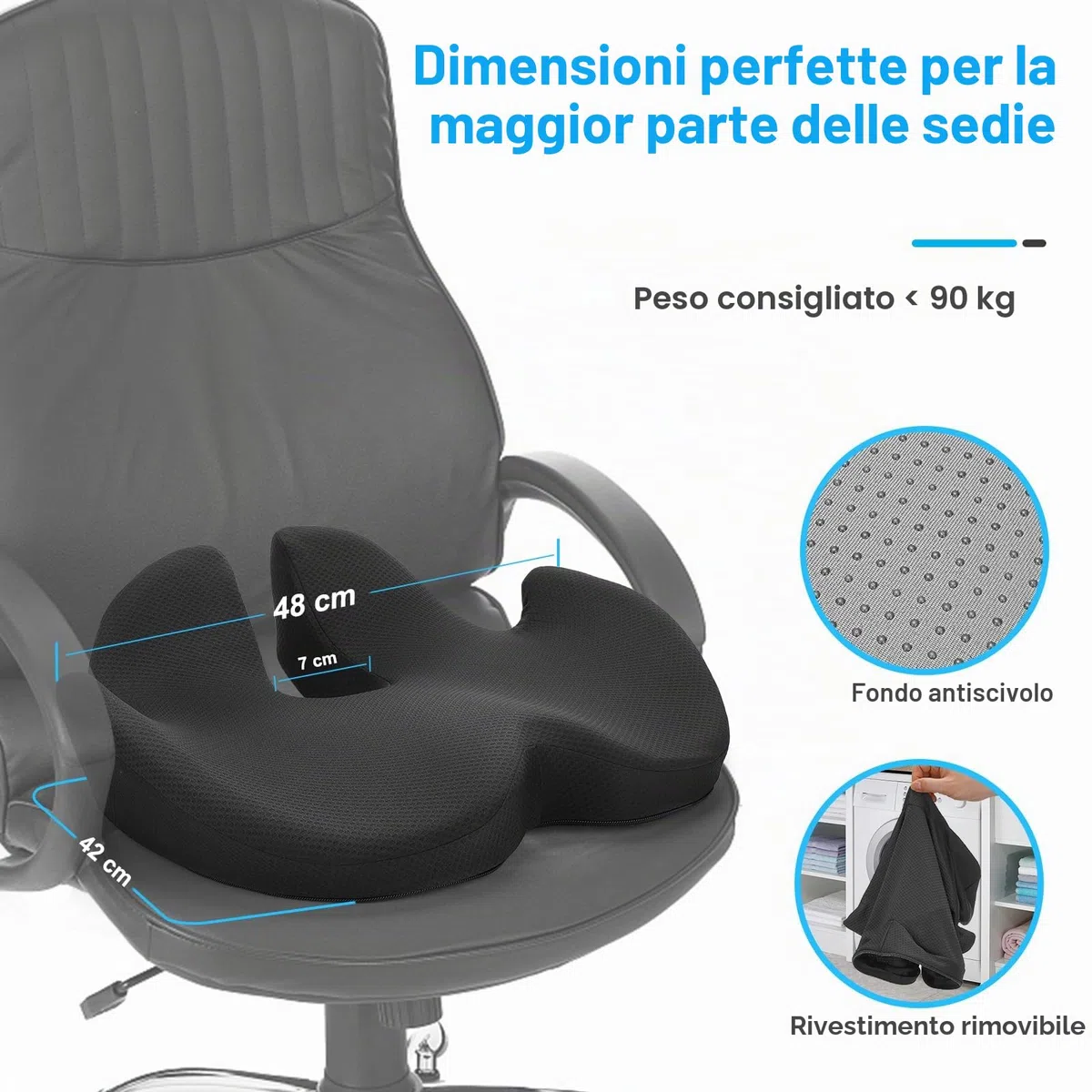 Cuscino in Memory Foam – Supporto Ergonomico per il Coccige, Cuscino Progettato per Sedute Prolungate – Morbido, Supportivo e Traspirante