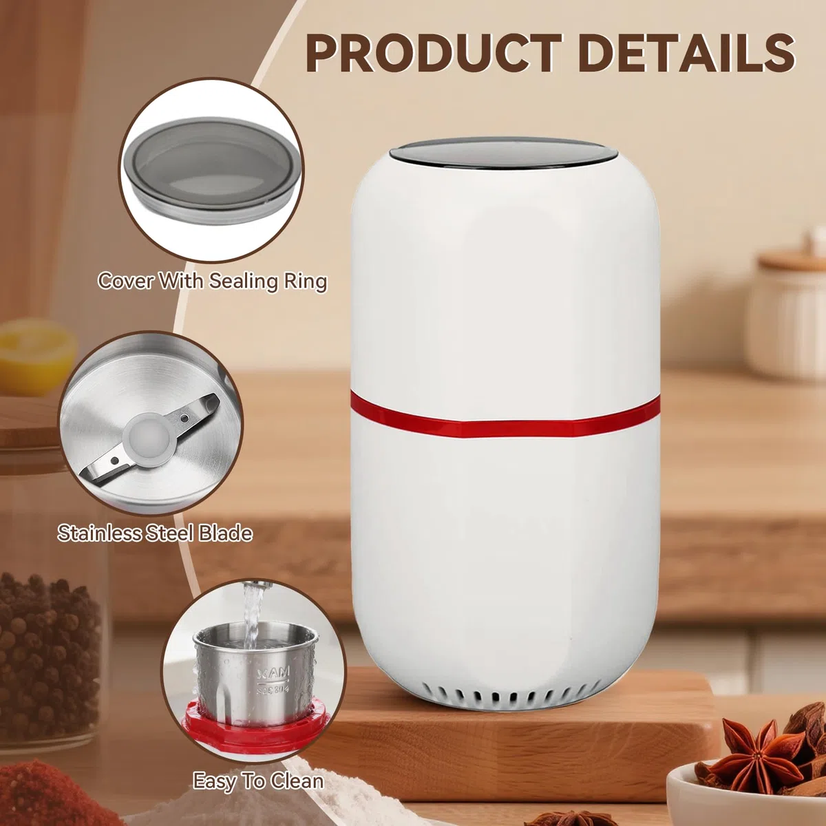 Mulino elettrico, Polvere elettrica per pillole, Piccola polvere fine in acciaio inox per uso domestico, Polverizzatore elettronico bianco(EU)