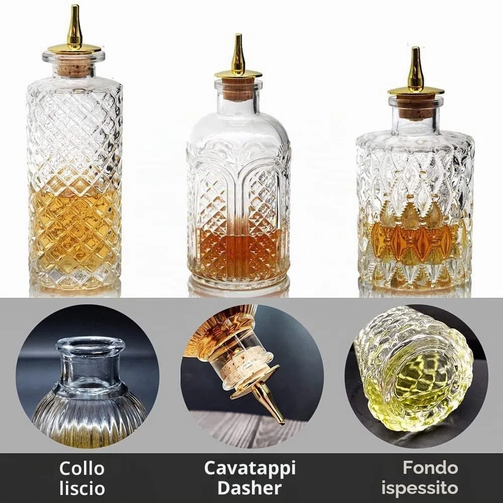 Bottiglia Di Amaro,Bottiglie Di Vetro Per Amari Con Tappo a Goccia, Ottime Per Baristi, Bar a Domicilio, Confezione da 3
