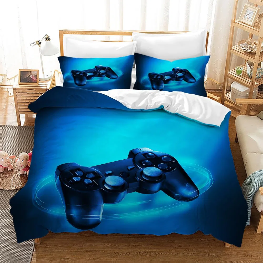 Set di Biancheria da Letto Gamepad 135x200 cm,Set di Copripiumini da Gioco Stampati in 3D,1 Copripiumino e 2 Federe 50×75 cm