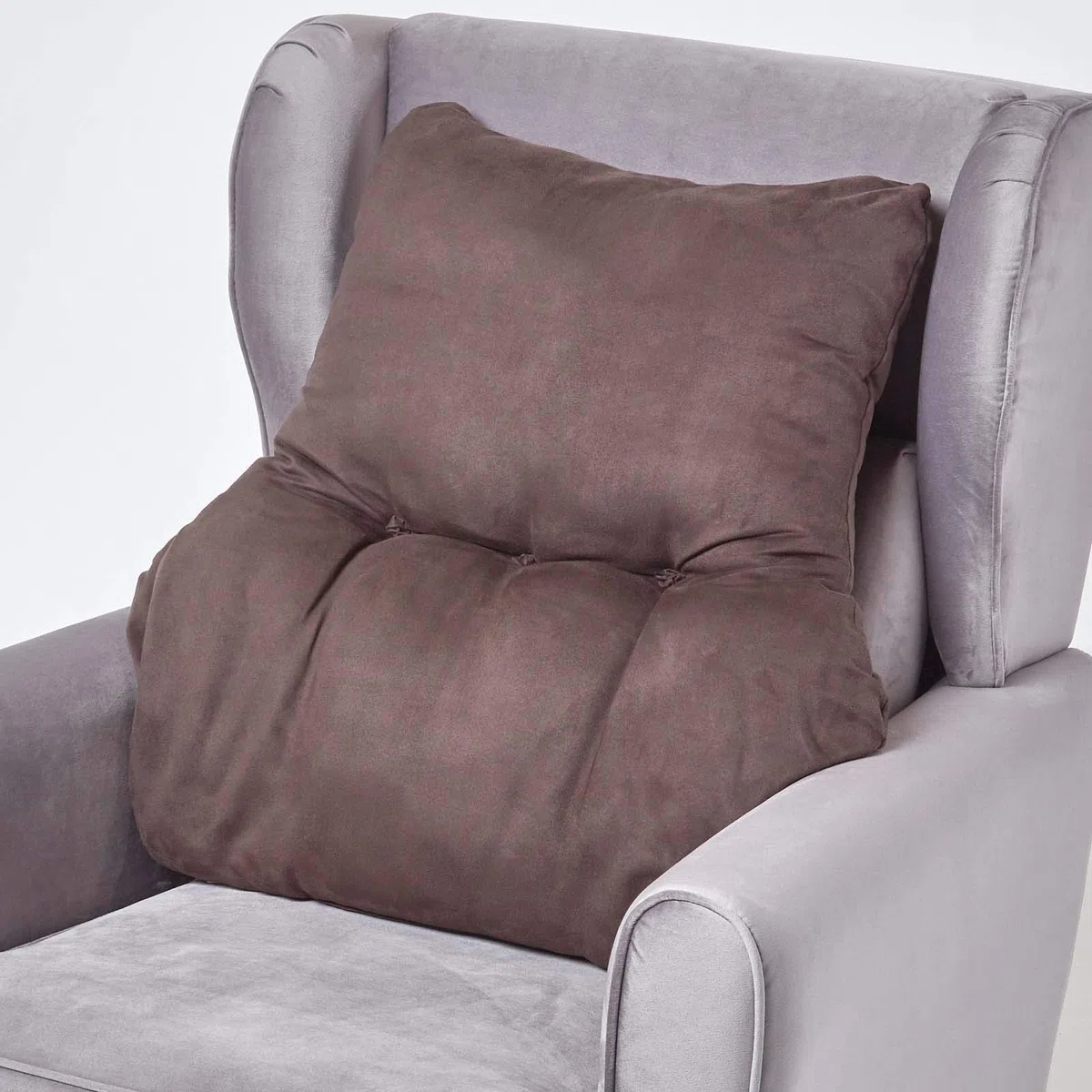HOMESCAPES Cuscino lombare ergonomico, cuscino di posizionamento supporto schienale in suedette, per sedia, poltrona e auto, cioccolato, 58 x 68 x 15 cm