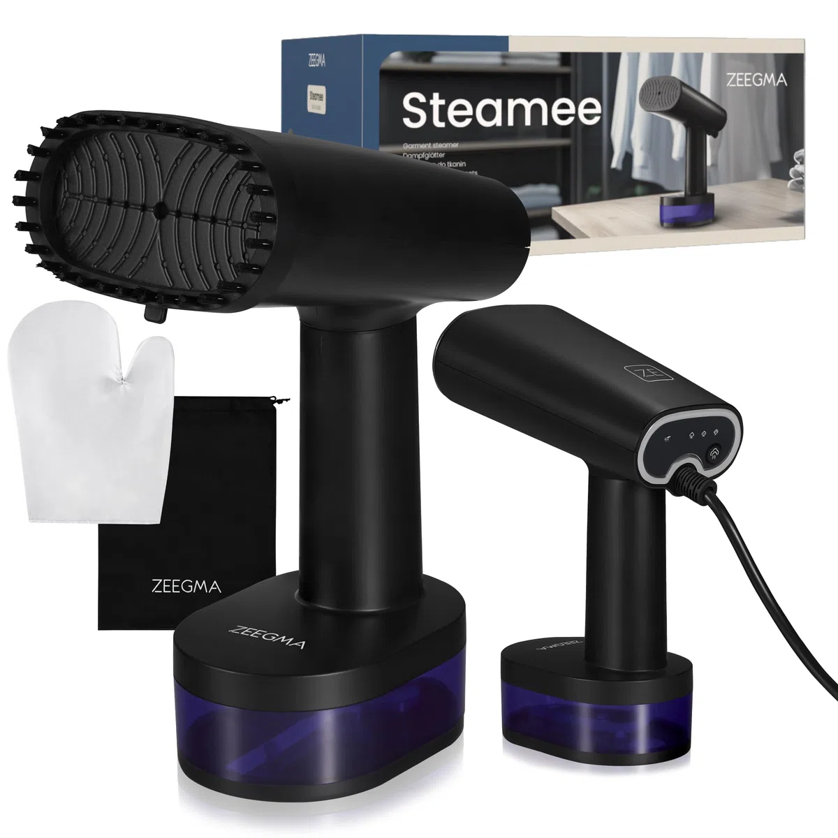 ZEEGMA STEAMEE Stiratrice Verticale per Indumenti 2 in 1, Ferro da Stiro a Vapore 1640 W, 370 ml Erogazione Vapore 25 g/min Riscaldamento 30 secondi Stiro Orizzontale e Verticale Sicuro per Tessuti