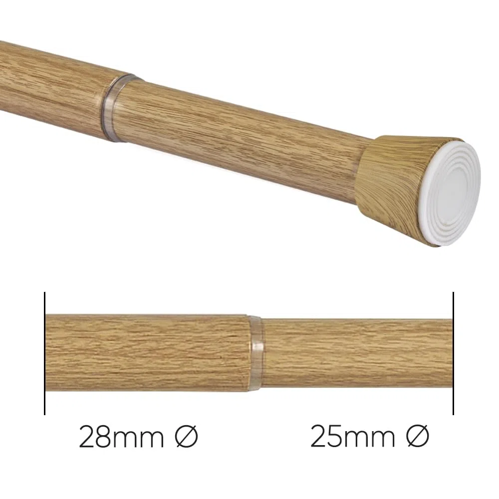 Asta per tende senza forare telescopica in metallo estensibile 28 mm montaggio a pressione resistente per tende armadi e bagno STORESDECO finitura legno 120-210 cm