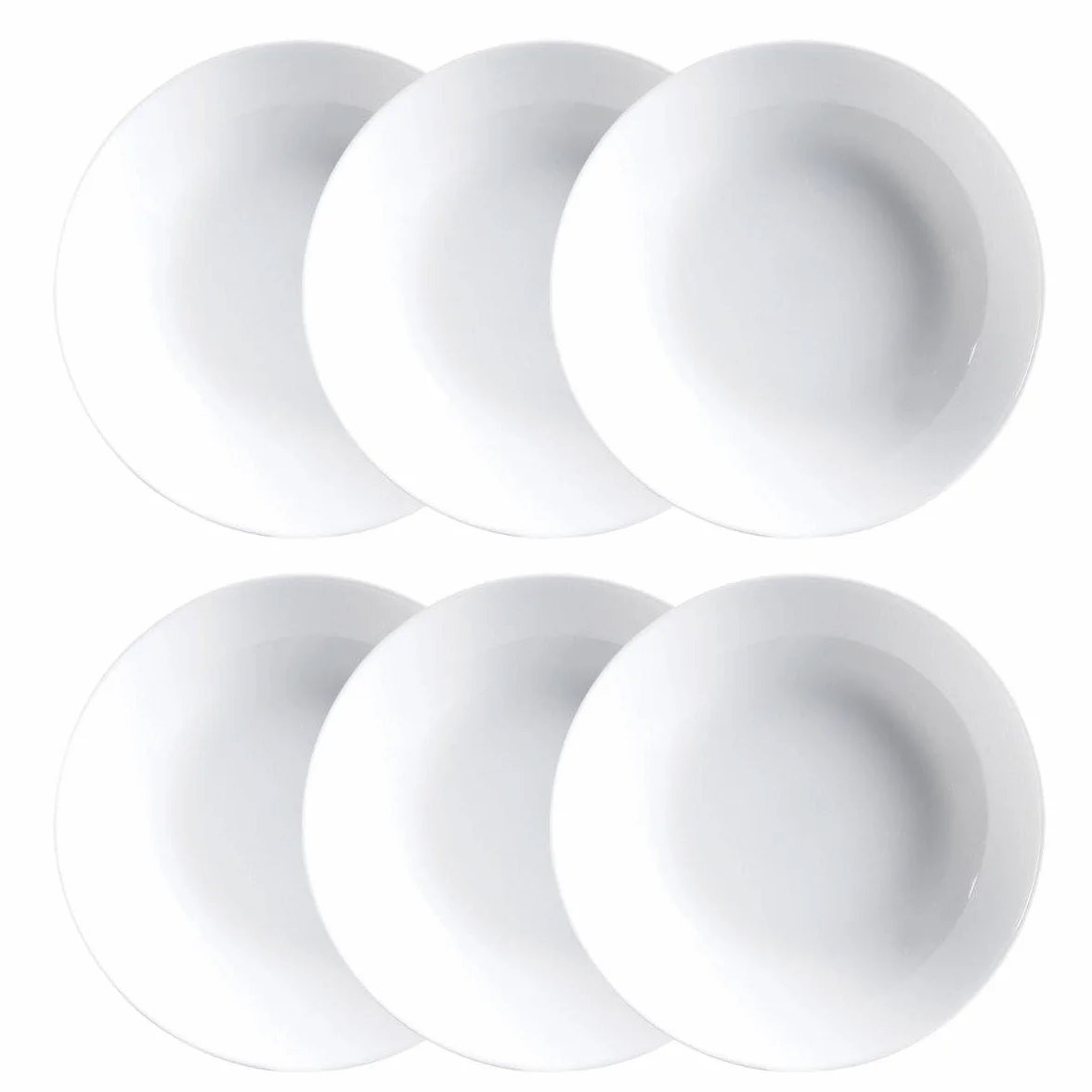 Luminarc - Diwali, Set di 6 piatti fondi senza ala in vetro opale extra resistente, 20 cm, colore bianco