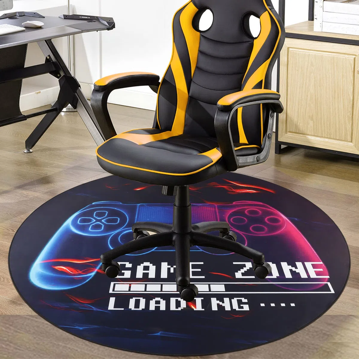 Capslpad Tappetino per sedia da gaming, per pavimenti in legno duro, antiscivolo, protezione per il pavimento, tappetino in gomma per sedia da gaming, decorazione per la casa e l'ufficio (rotondo, 120