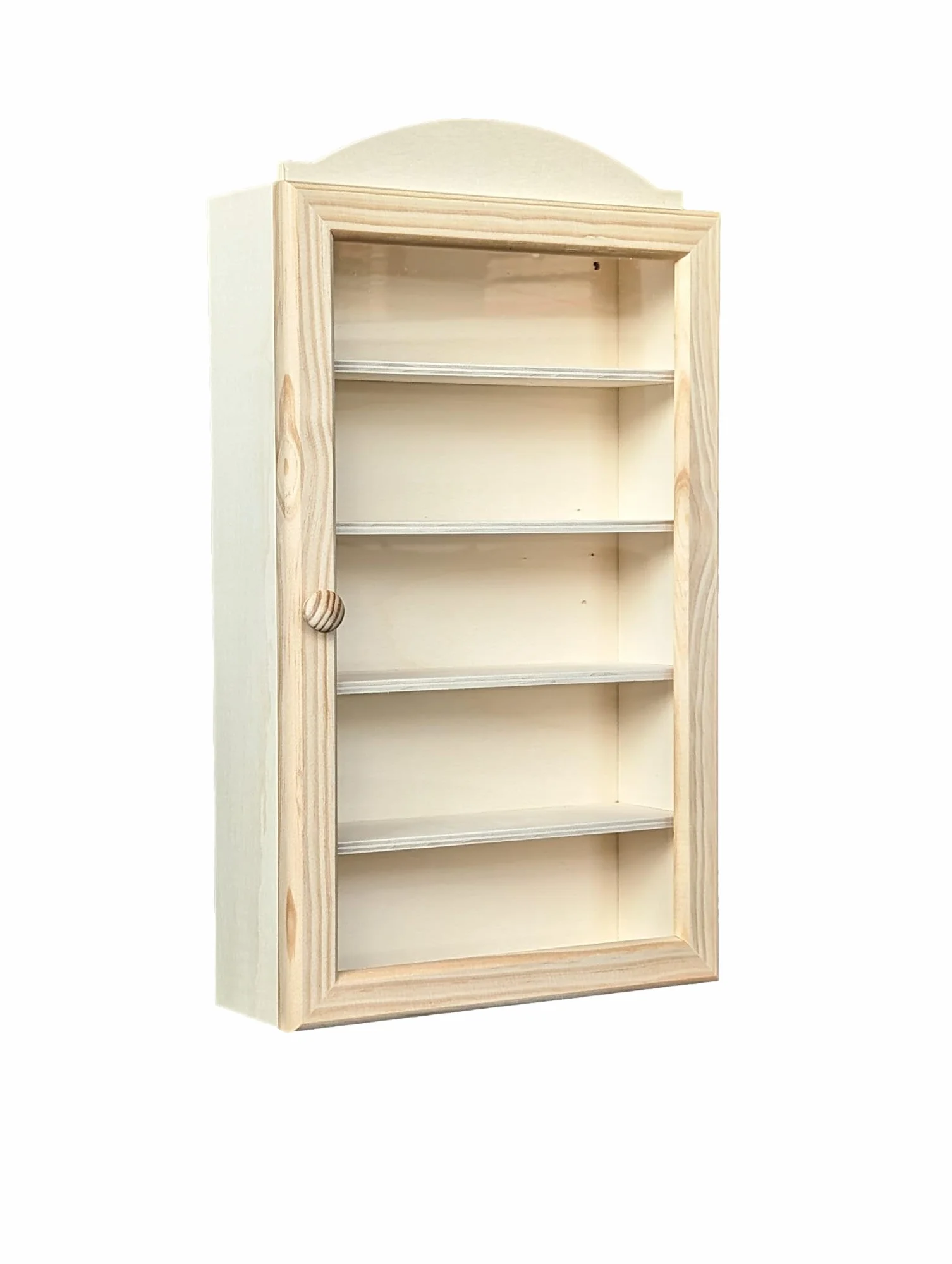 Armadietto da collezione in legno con 5 ripiani per riporre oggetti diversi, in legno naturale decorabile