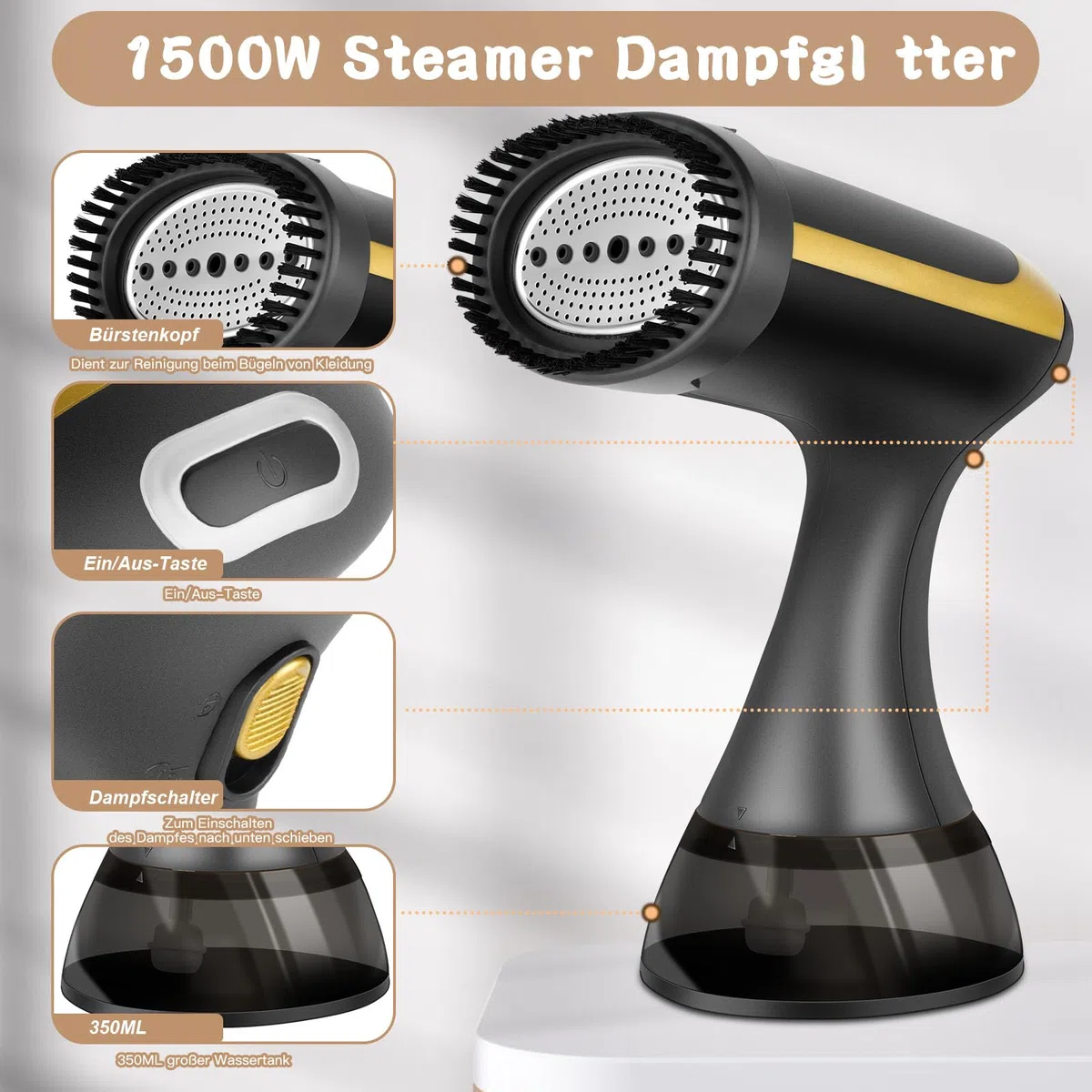 Ferro da Stiro Verticale, Viafexna 1500W Stiratore Verticale con Serbatoio Dell'Acqua da 350Ml, Stiratrice Verticale per la Rimozione Rapida Delle Rughe, per la Casa, in Viaggio