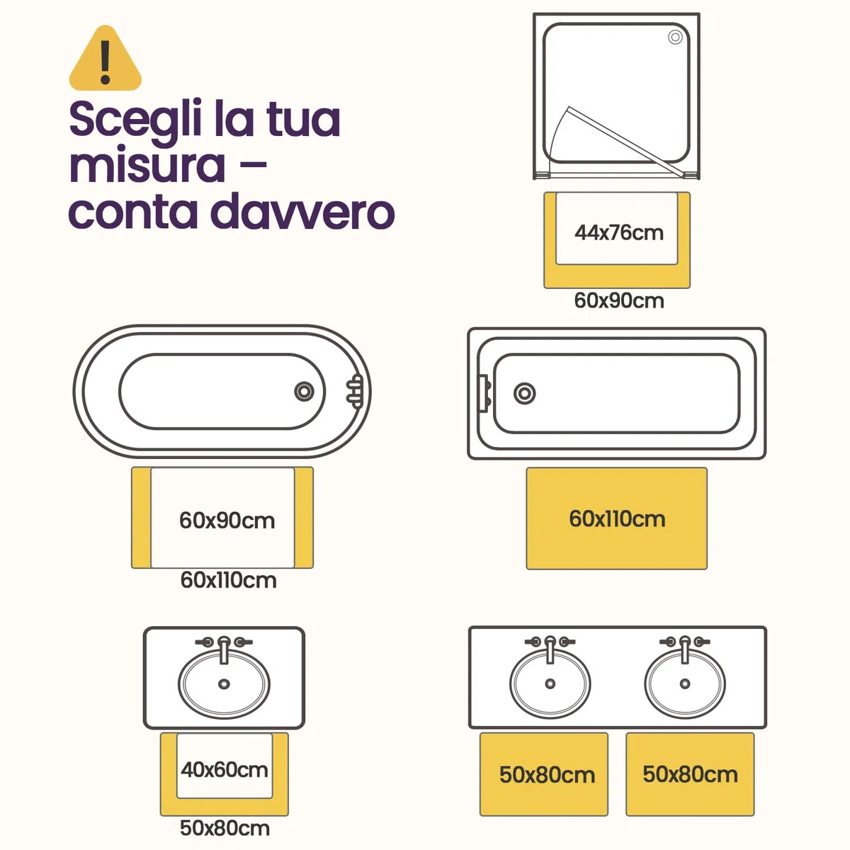 DEXI Tappeto Bagno Antiscivolo 50 x 80 cm, Tappetino Doccia Super Assorbente in Microfibra Morbido, Lavabile in Lavatrice, Design Moderni per Bagno, Cucina o Lavandino, Beige