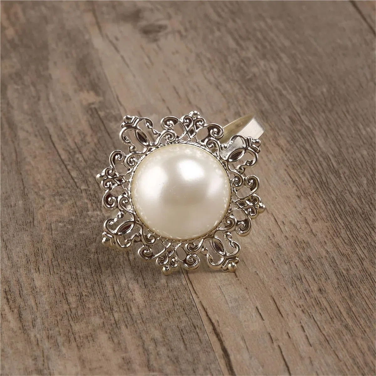 Portatovaglioli ad anello, 24 pezzi, per matrimoni, banchetti, cene, perle finte (dorato)