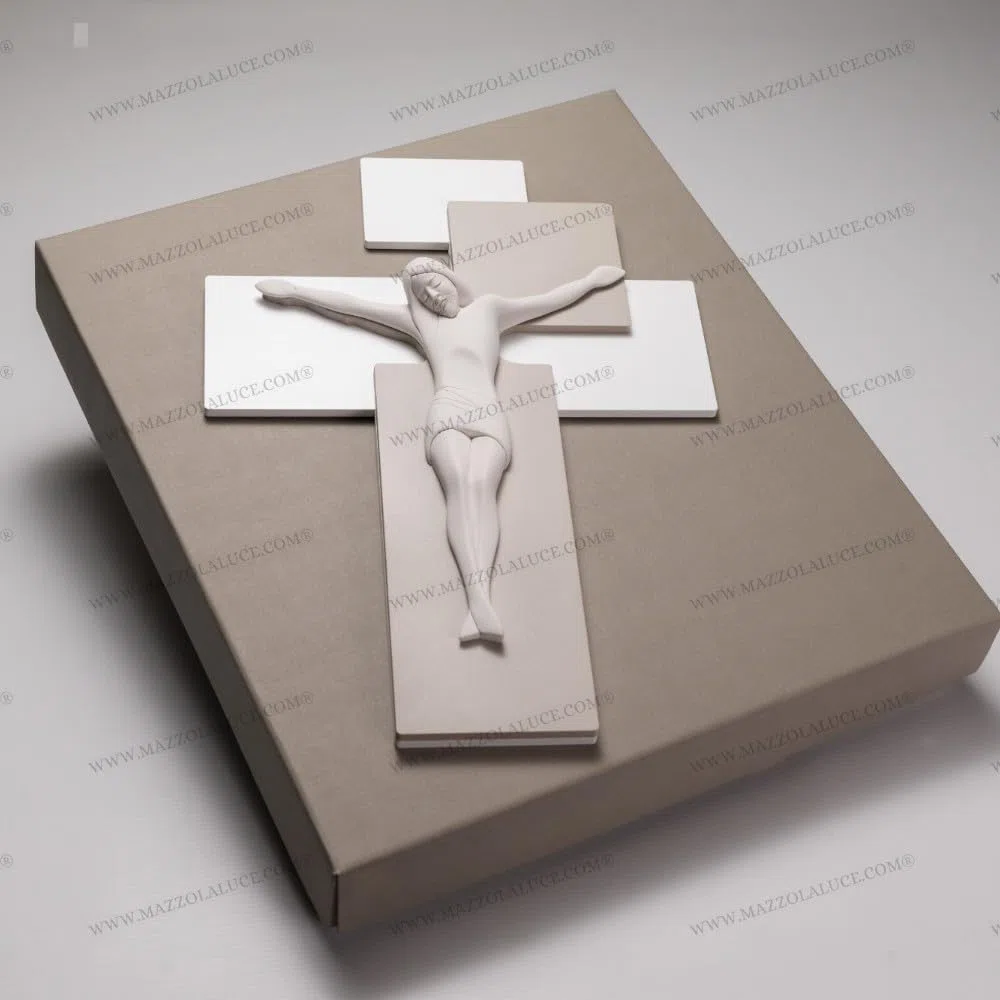 PICCOLO CROCIFISSO CROCE DA PARETE MODERNO 17X12 LEGNO tortora BIANCO CRISTO ME12101NB