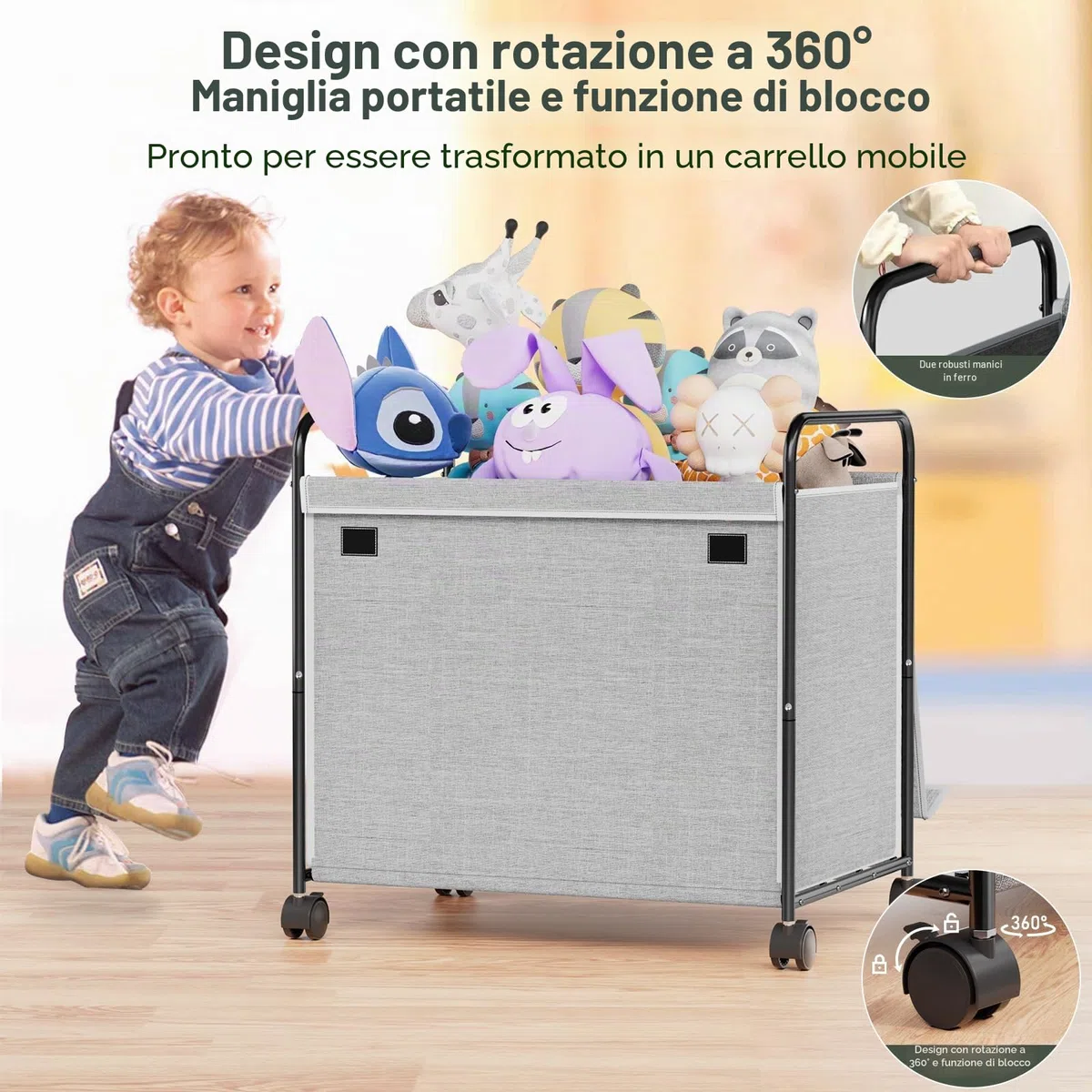 Scatola portaoggetti per giocattoli con ruote, scatola per giocattoli con coperchio per bambini, pieghevole, grande scatola per bambini, per la cameretta dei bambini, vestiti