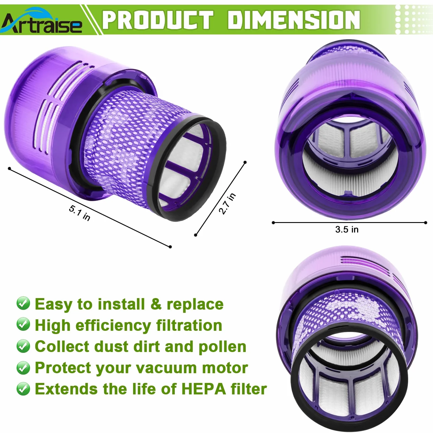 Artraise Filtro per Dyson V11, 3 Pezzi Filtri Ricambio per Dyson Aspirapolvere V15 Absolute Animal Torque Drive V15 Detect Cordless SV14, # 970013-02