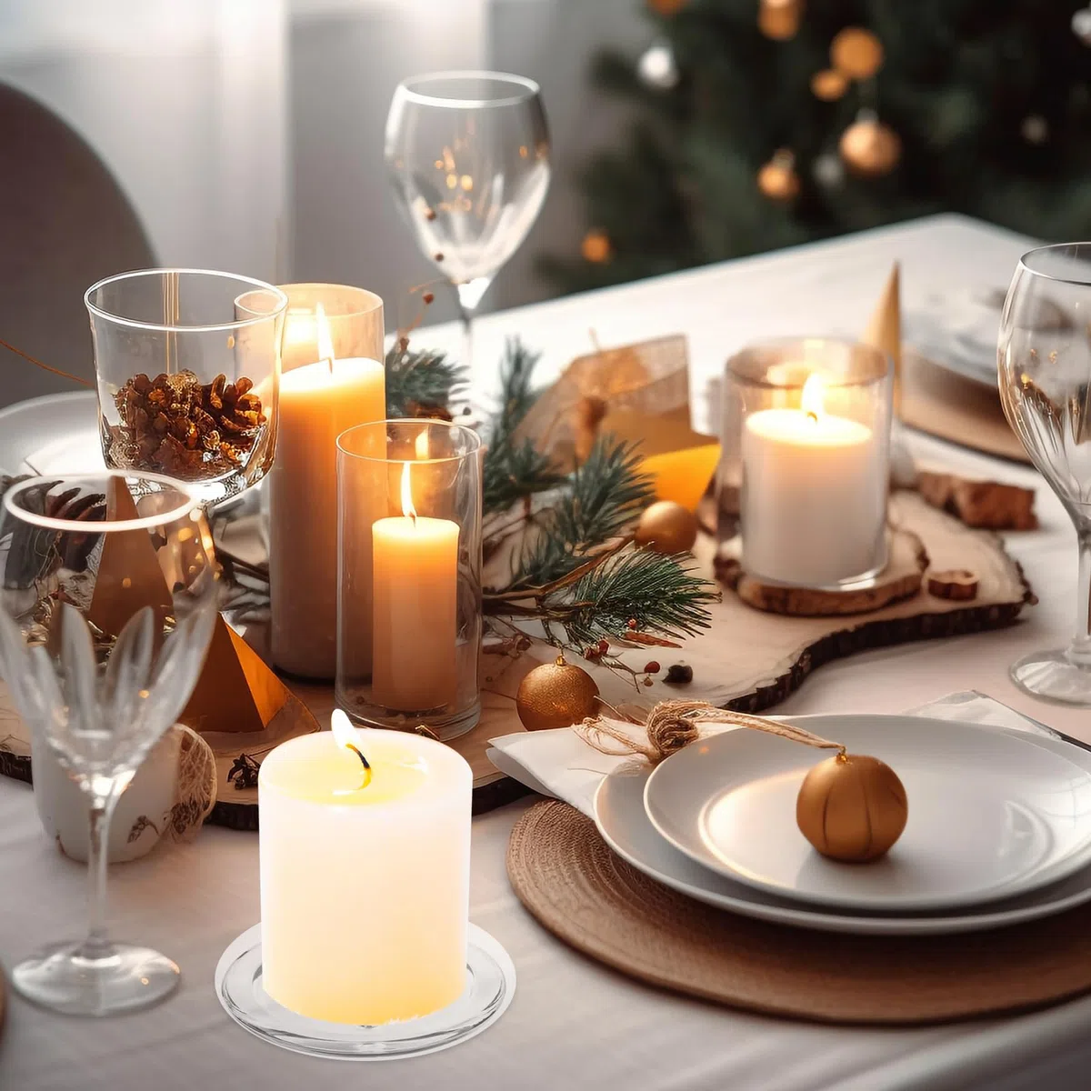 JMIATRY 24 Piatto Porta Candele Vetro Trasparente Ø 10cm, Portacandele Rotondo in Vetro Piatto Candela per Candele Cucina Sala da Pranzo