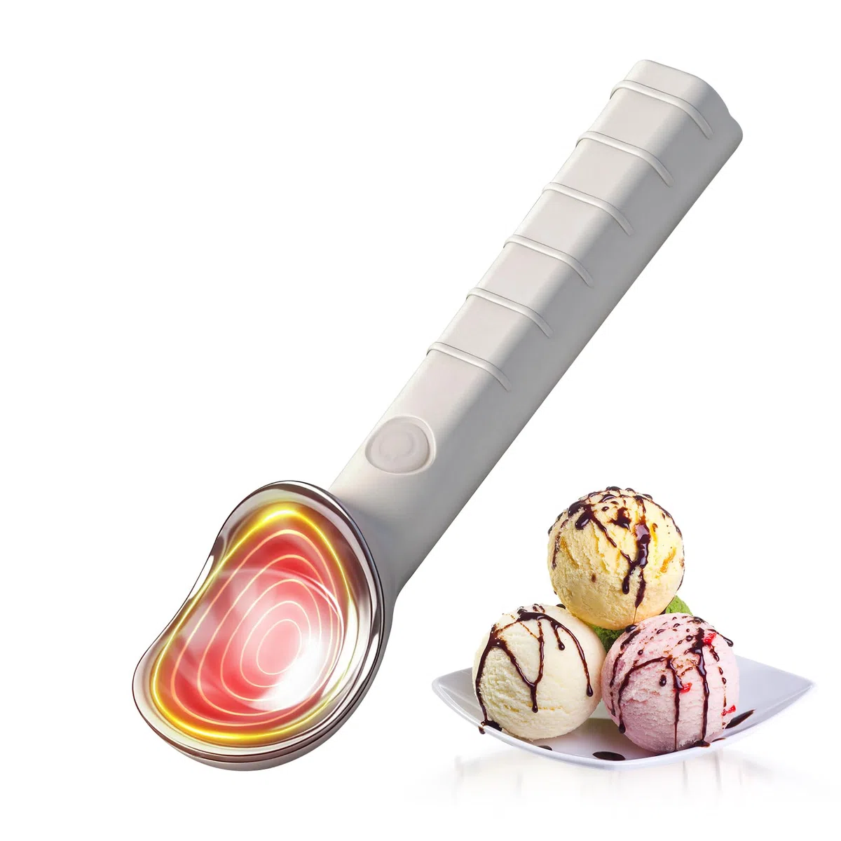 Porzionatore per gelato riscaldabile, cucchiaio per gelato elettrico, ricaricabile, con riscaldamento one-touch a 45 °C in 15 s (max. 70 °C) per gelato duro