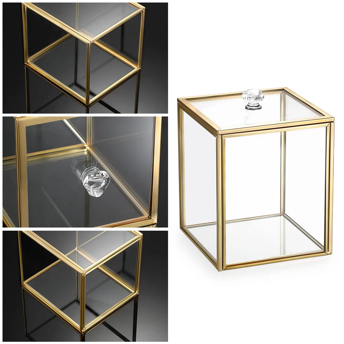 SUMTree 2 pz oro vetro trasparente Qtip titolare palle di cotone tampone organizzatore con coperchio