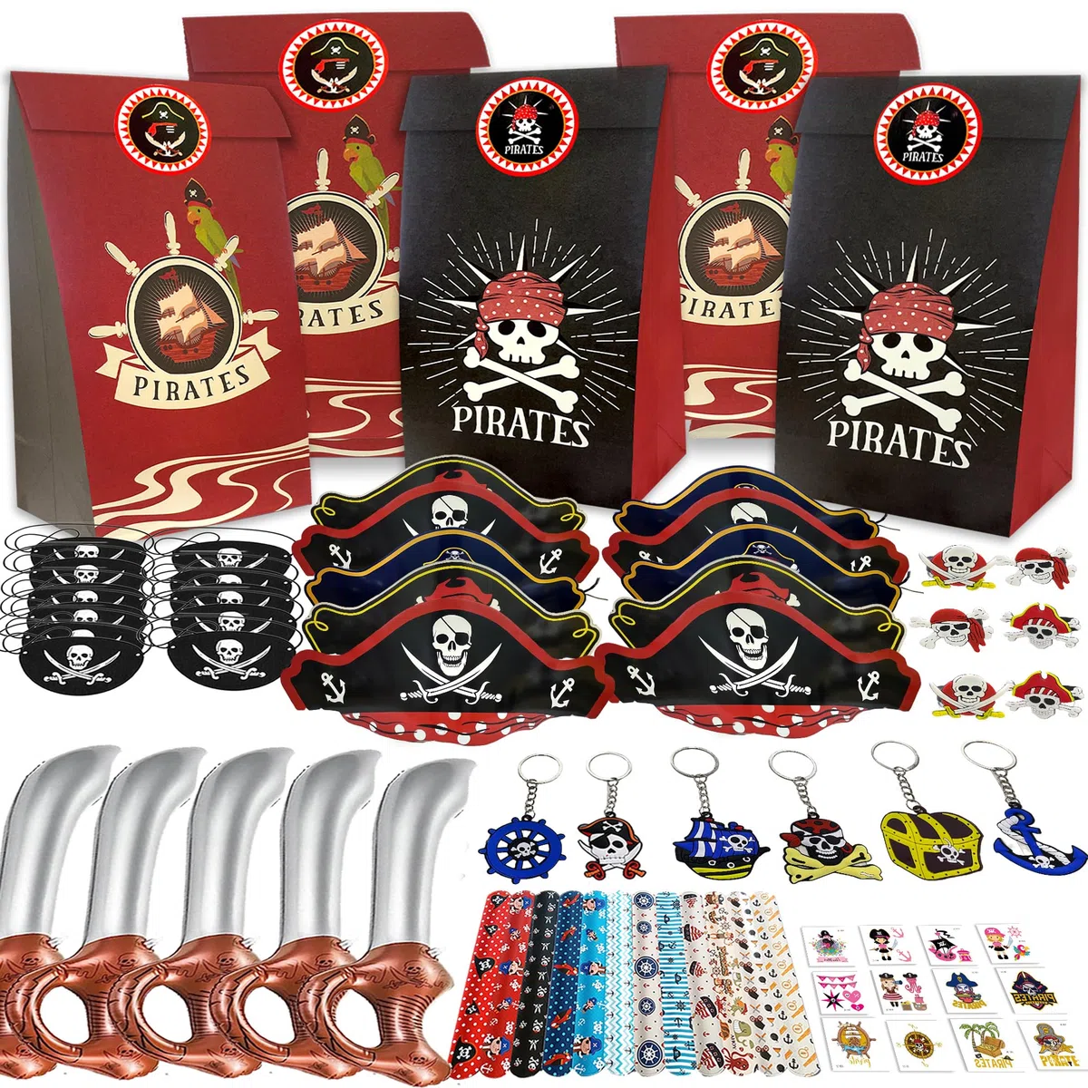 Accessori per Feste a Tema Pirata, 96 Pezzi Compleanno Bambini, Regalini Festa, Cappello Pirata