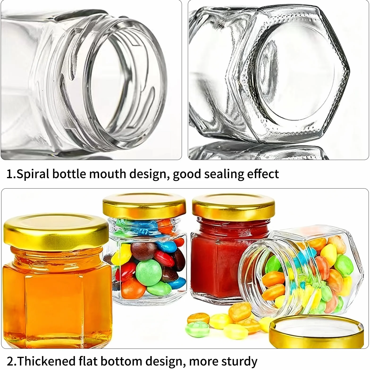 30 Pcs Vasetti Mini Miele Esagonali Vetro 45ml con Coperchi Dorati a Vite, Cucchiai per Miele, Ciondoli Api – Ideali per Baby Shower, Nozze, Battesimo, Regali di Natale e Bomboniere