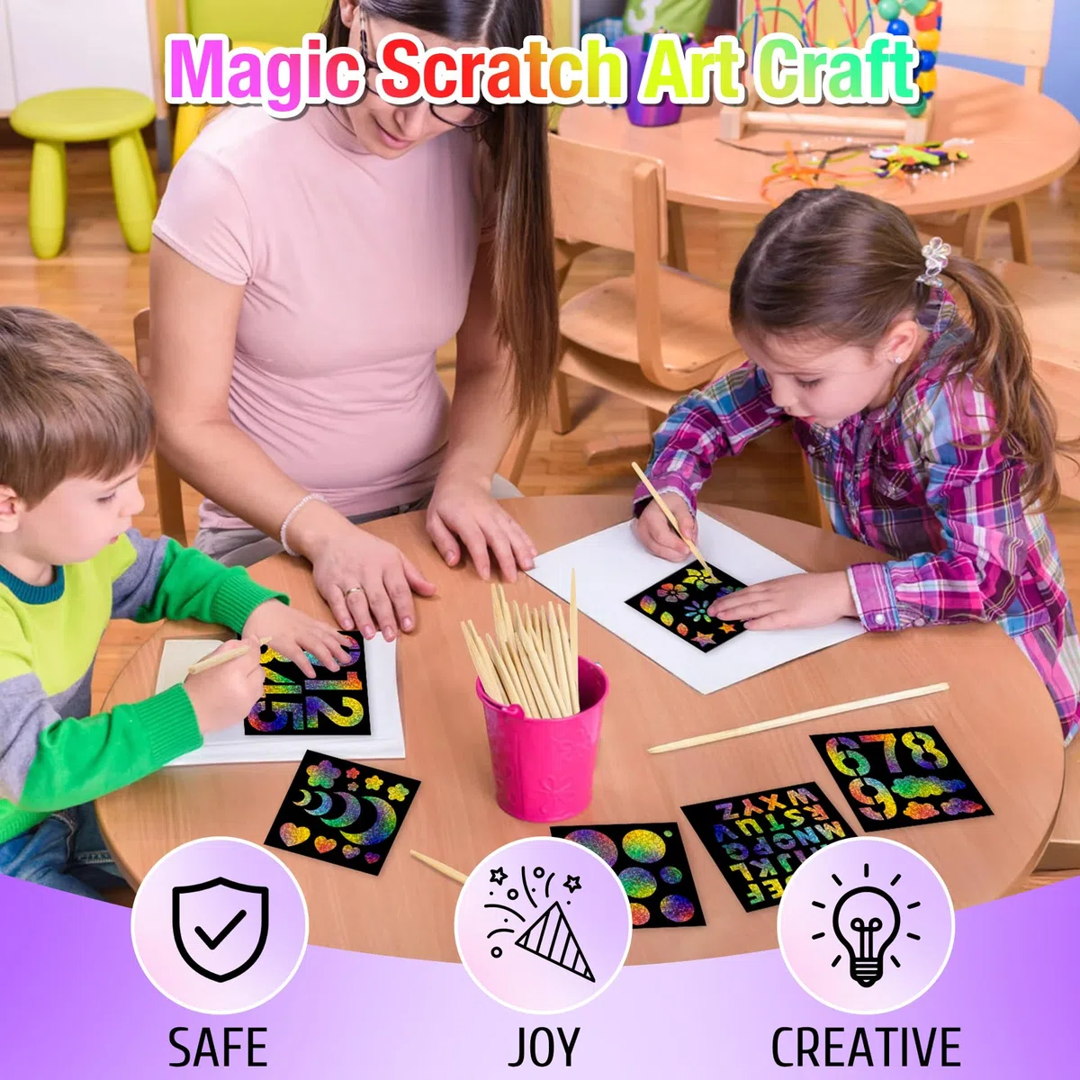 OPUHOHR 100 mini note di carta da grattare arcobaleno, carta da grattare con modello di pittura, kit fai da te per ragazze e ragazzi, compleanno, aula e giochi di feste