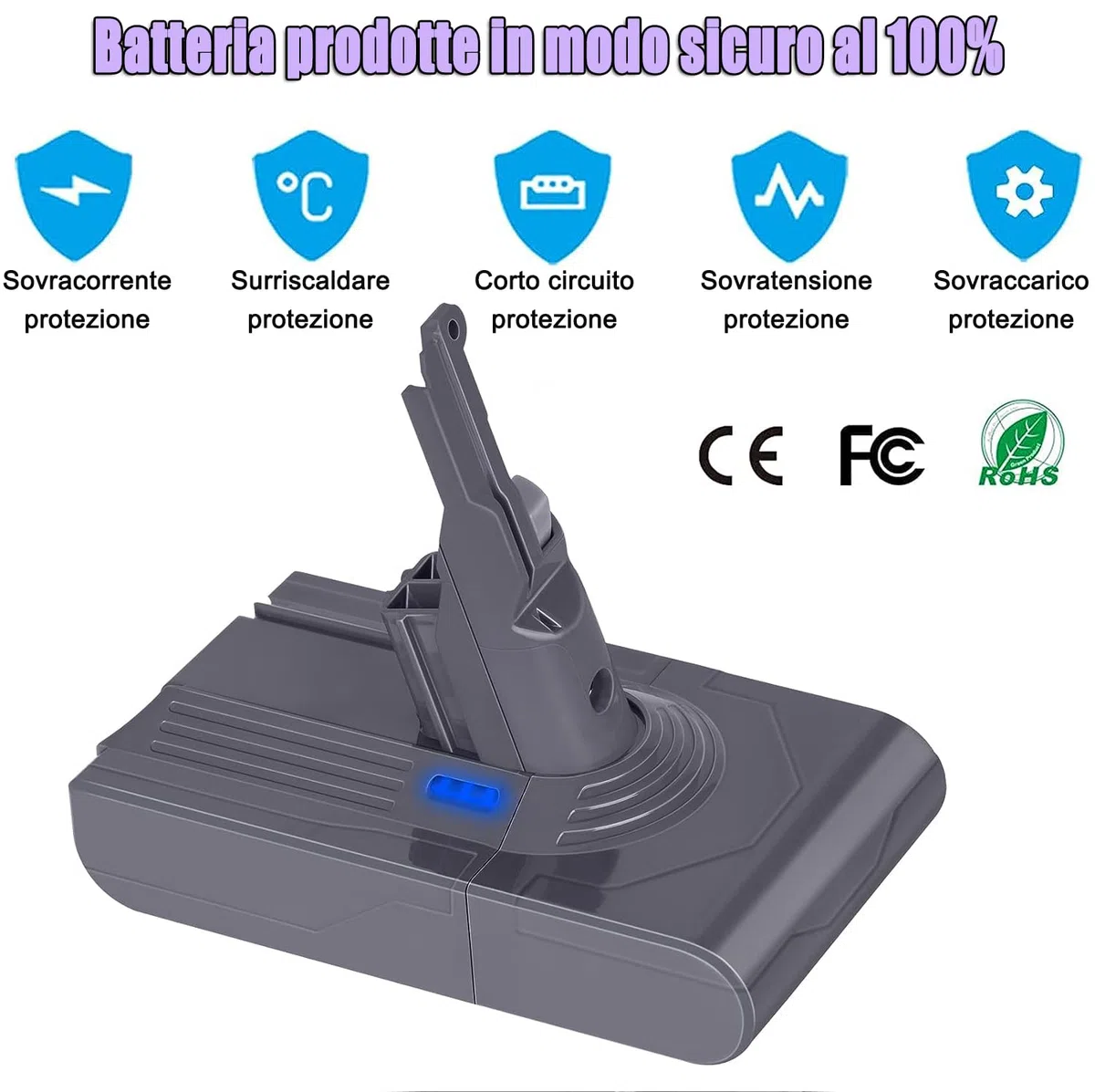 KUNLUN Batteria per Dyson V8 SV10, Batteria Sostitutiva Agli Ioni di Litio da 4500 mAh per Dyson V8 Absolute V8 Animal V8 Fluffy V8 Motorhead Aspirapolvere